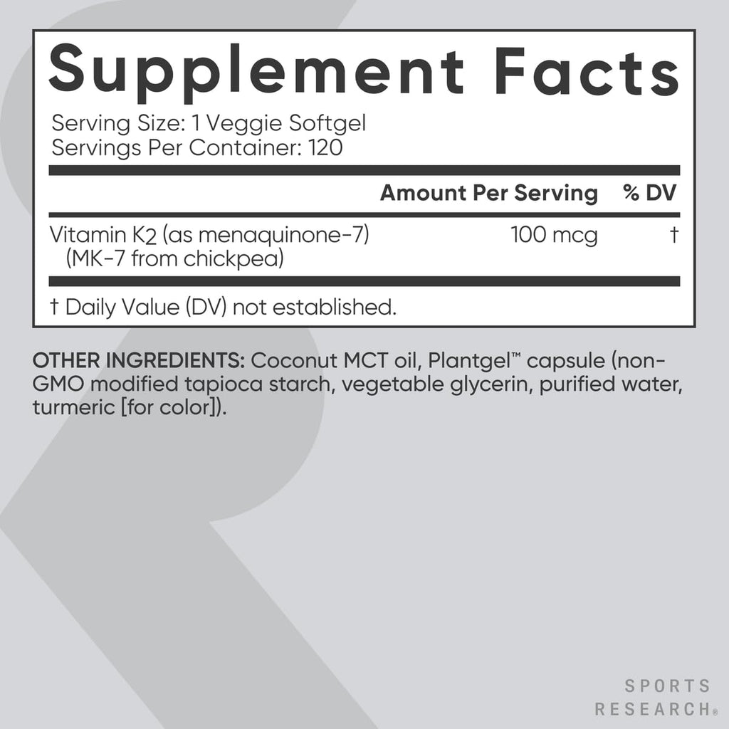 Sports Research Vitamin K2 MK-7 with Coconut MCT Softgels


