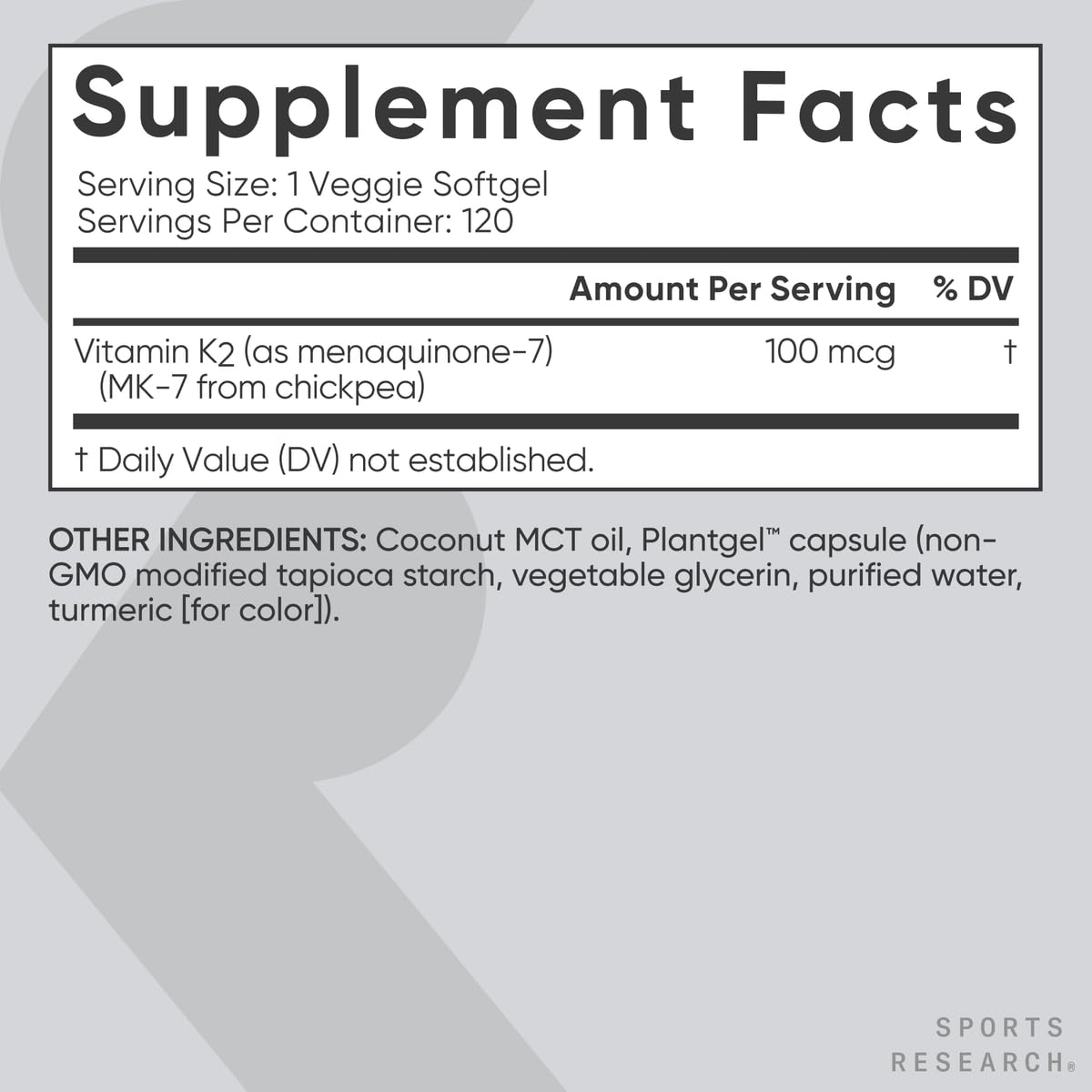 Sports Research Vitamin K2 MK-7 with Coconut MCT Softgels

