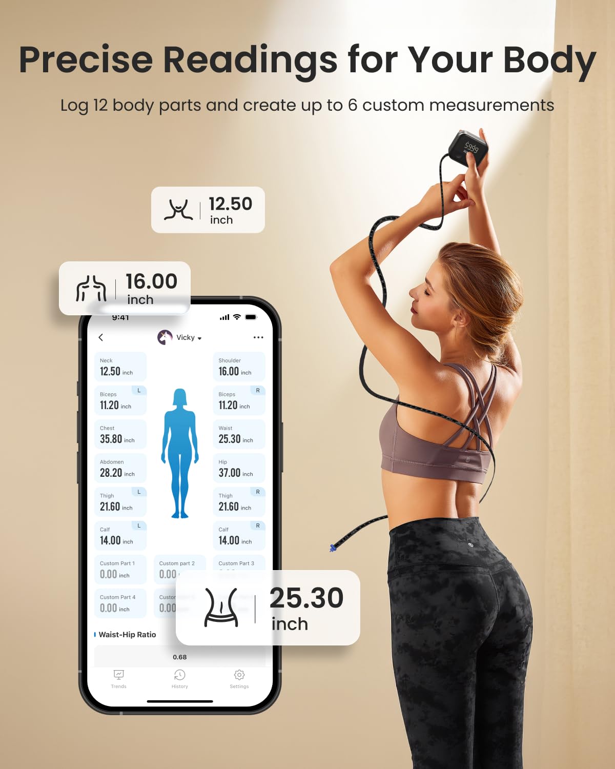 RENPHO Smart Body Measuring Tape for Fitness - Rechargeable

