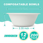 JINVOGREEN Bagasse Paper Bowls - Compostable Microwave Safe

