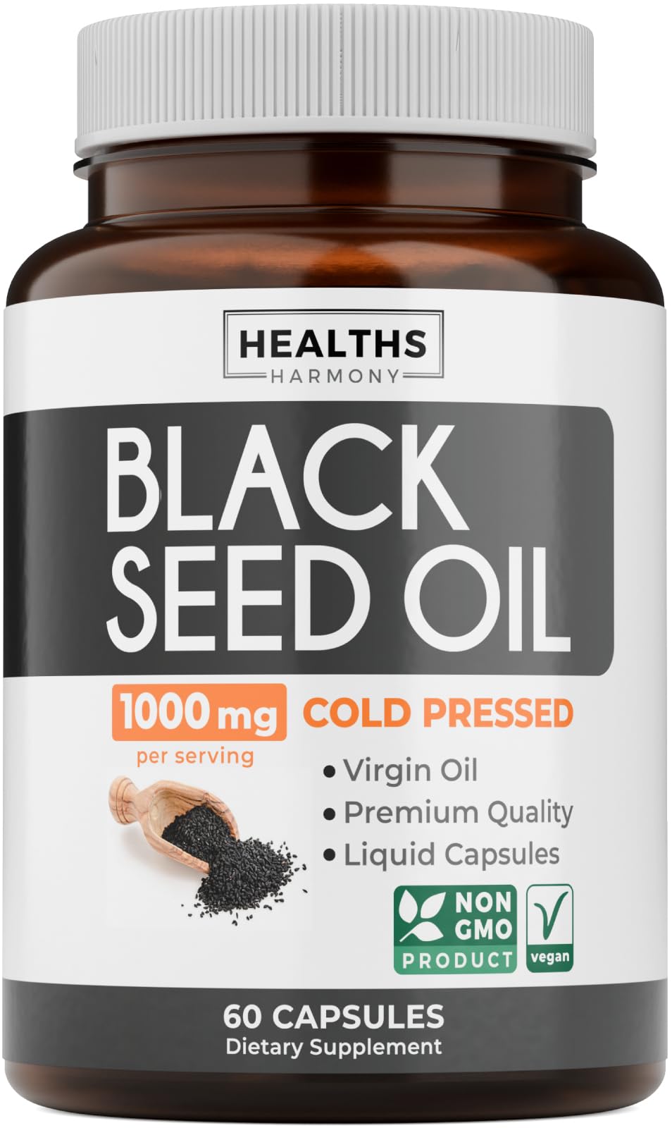 Black Seed Oil Softgels - Non-GMO Vegan Cold-Pressed with Vitamin E