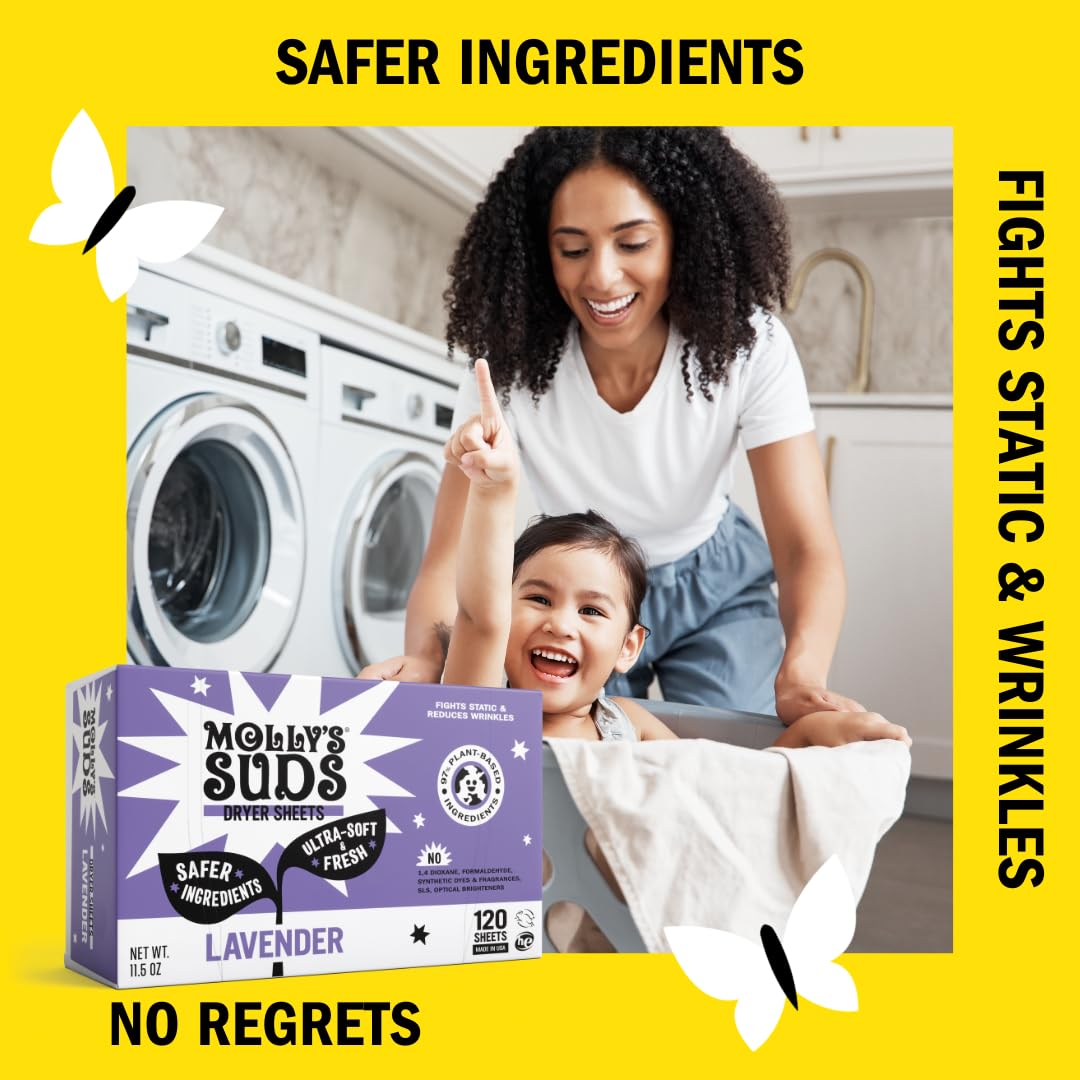 Molly's Suds Fabric Softener Dryer Sheets for Sensitive Skin

