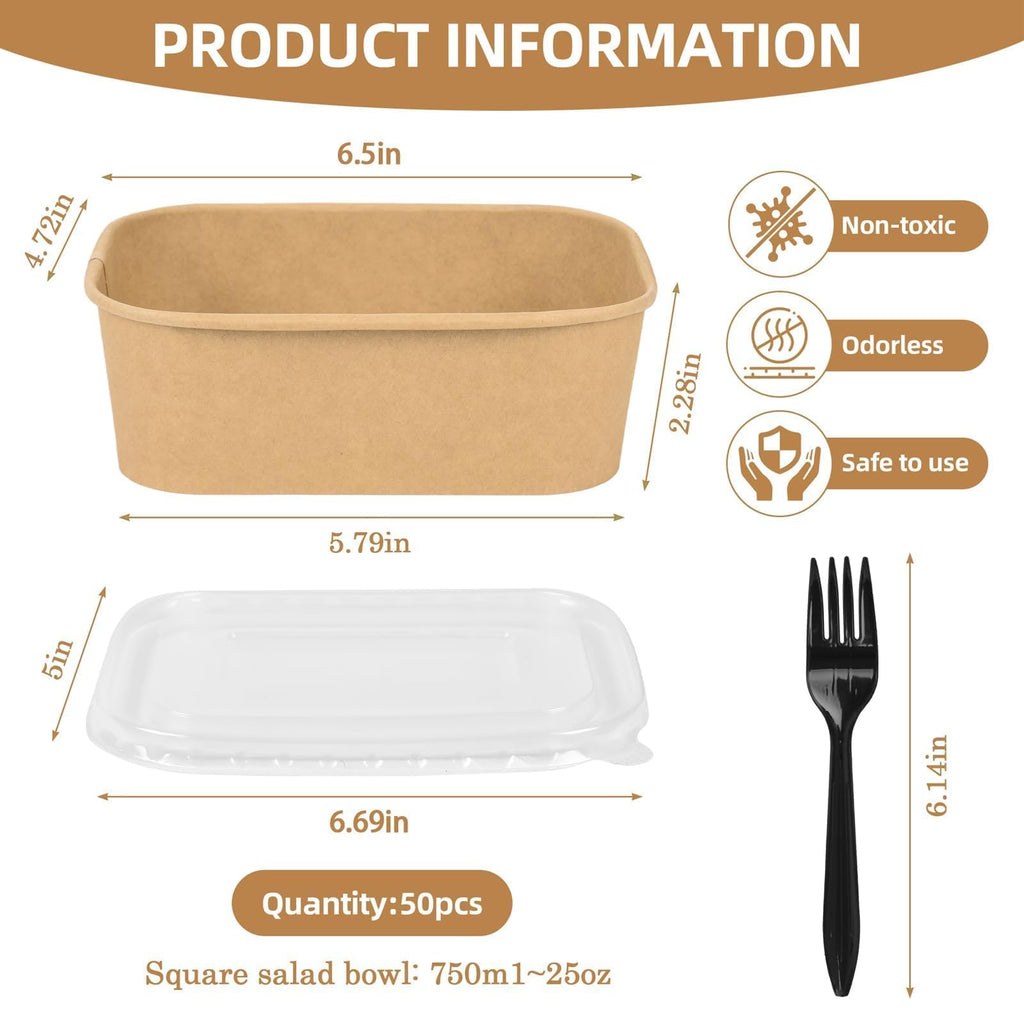 Disposable Meal Prep Bowls with Lids and Forks | Kraft Paper

