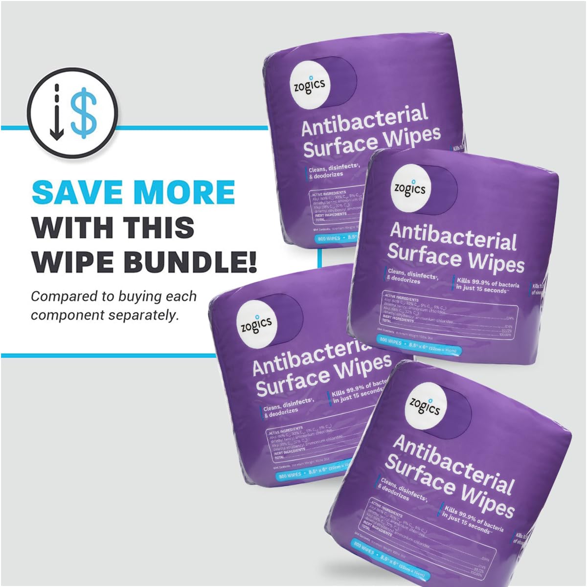 Zogics Antibacterial Disinfecting Wipes EPA-Registered

