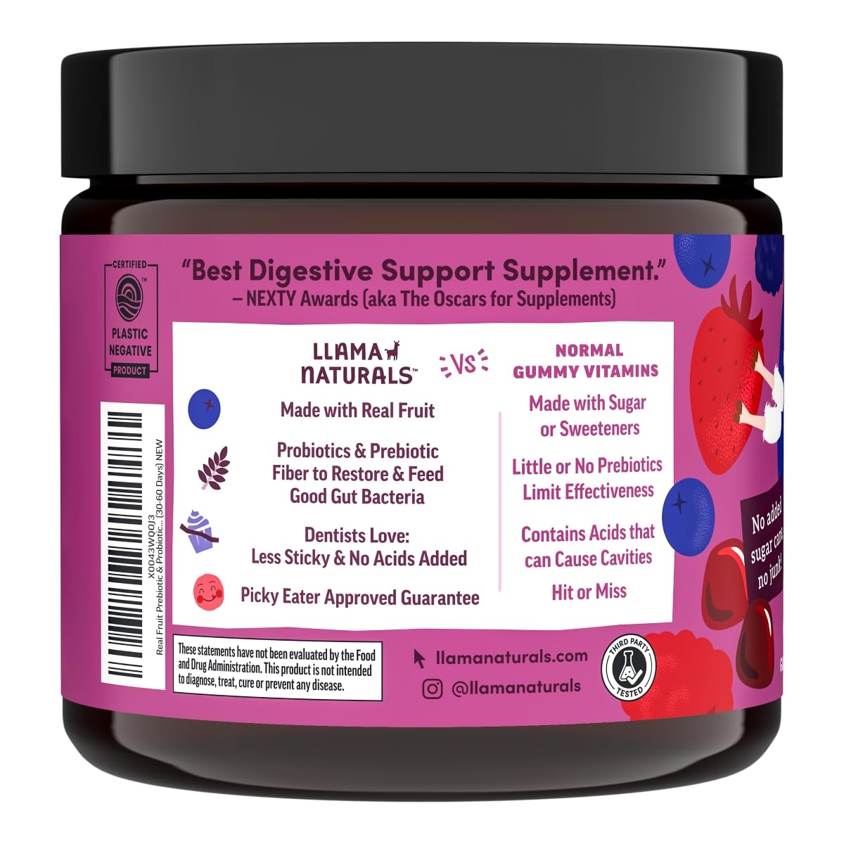 Llama Naturals Kids Probiotic Gummies with Prebiotic Fiber

