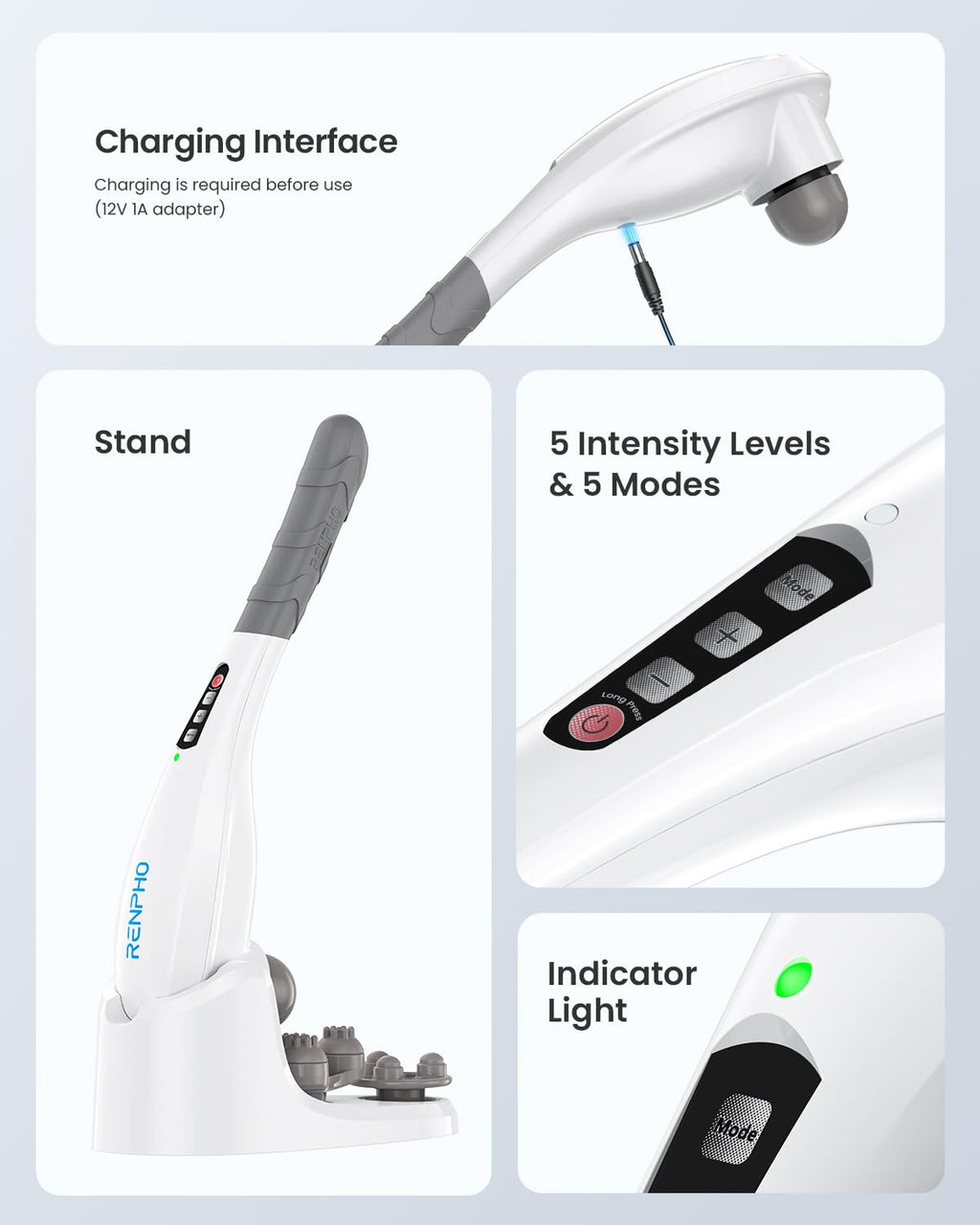 RENPHO Cordless Handheld Massager with 5 Speeds & Modes


