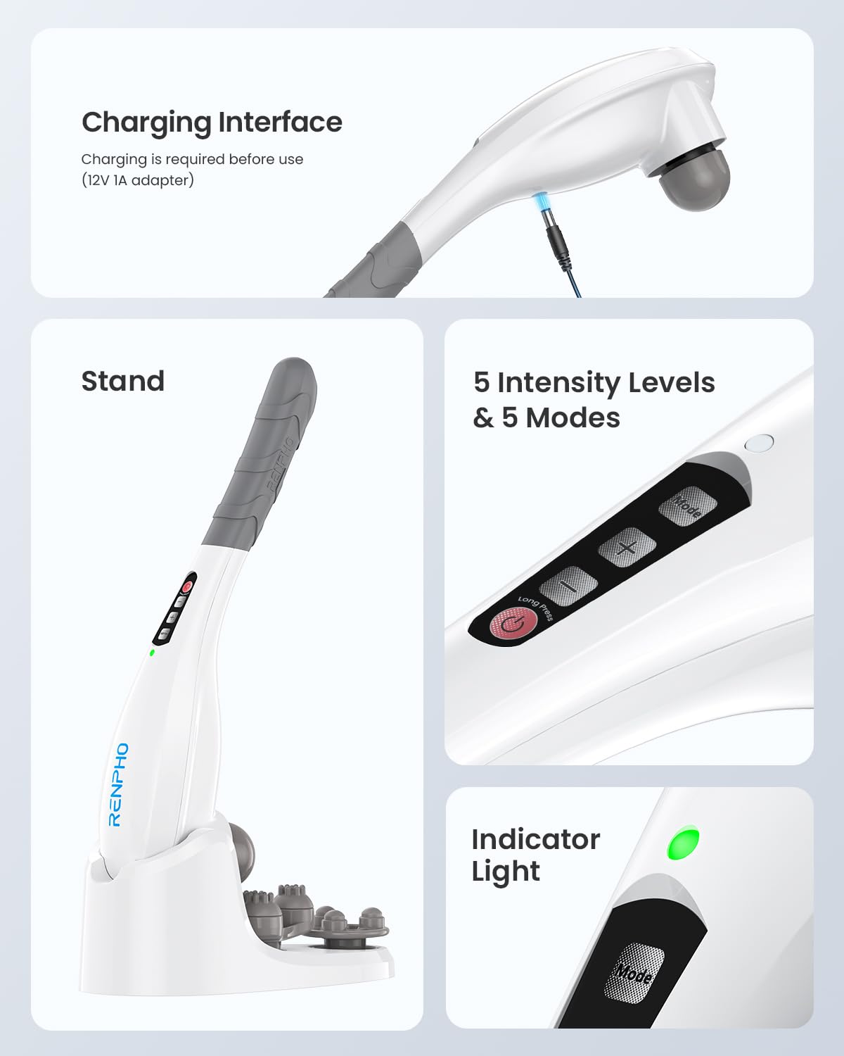 RENPHO Cordless Handheld Massager with 5 Speeds & Modes

