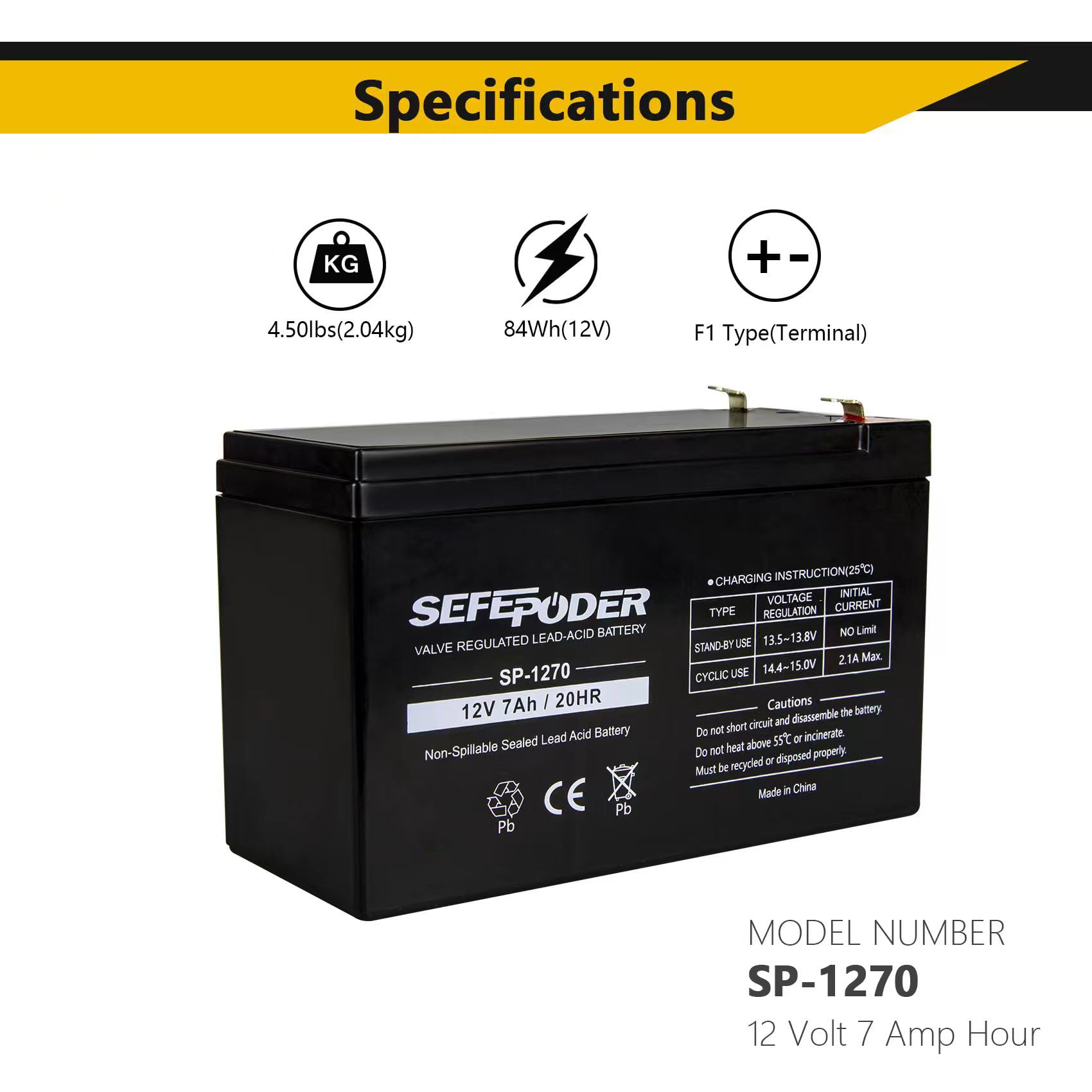 SEFEPODER Sealed Lead-Acid Battery SLA Rechargeable

