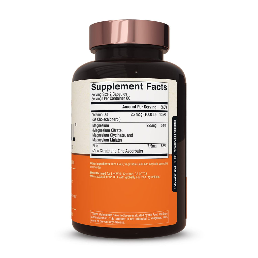 Live Conscious Magwell Magnesium Zinc Vitamin D3 Supplement

