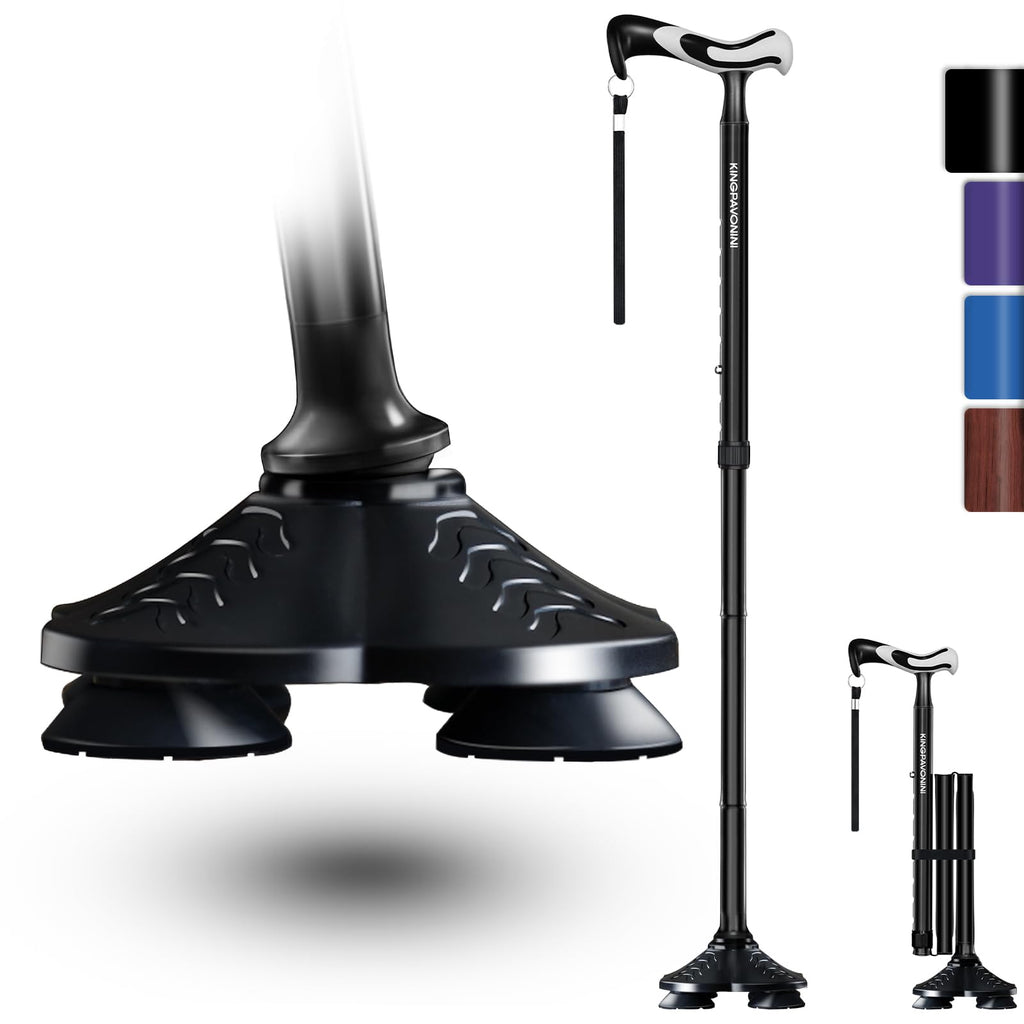 KingPavonini Folding Walking Cane Quad Base 350 lb Capacity

