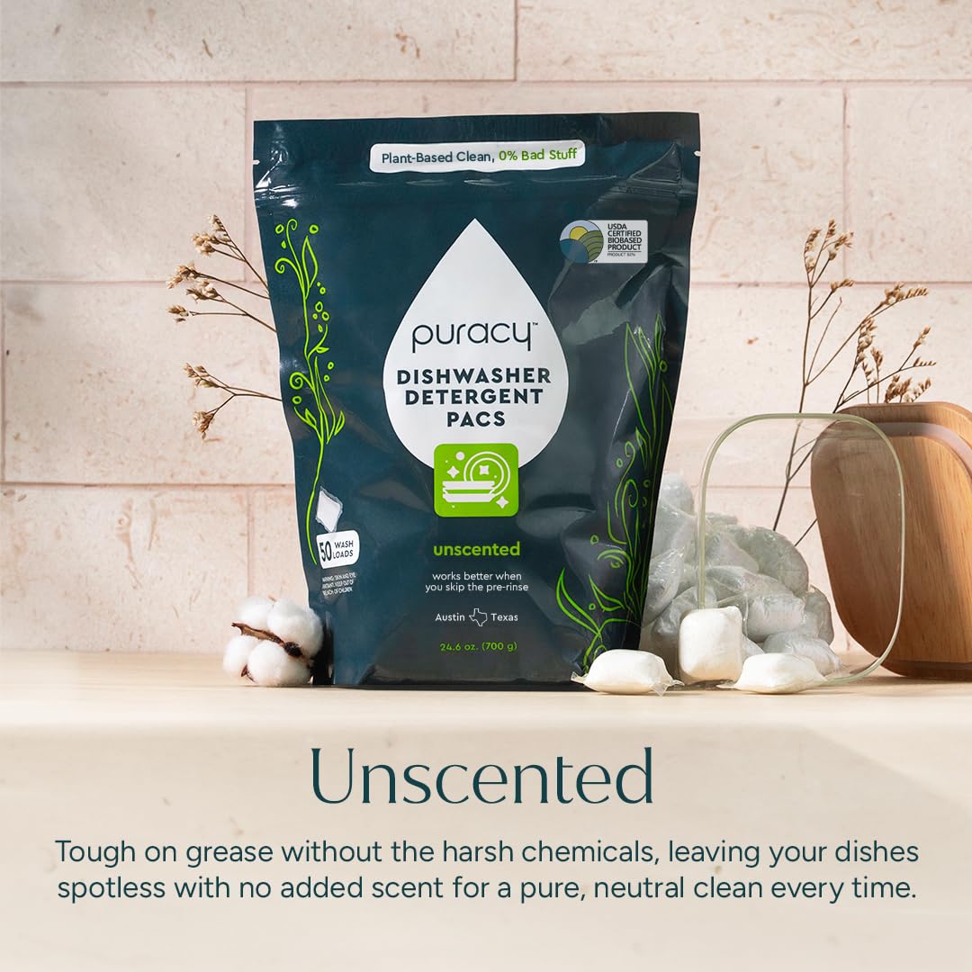 Puracy Dishwasher Pods - Natural Enzyme-Powered Dish Tabs

