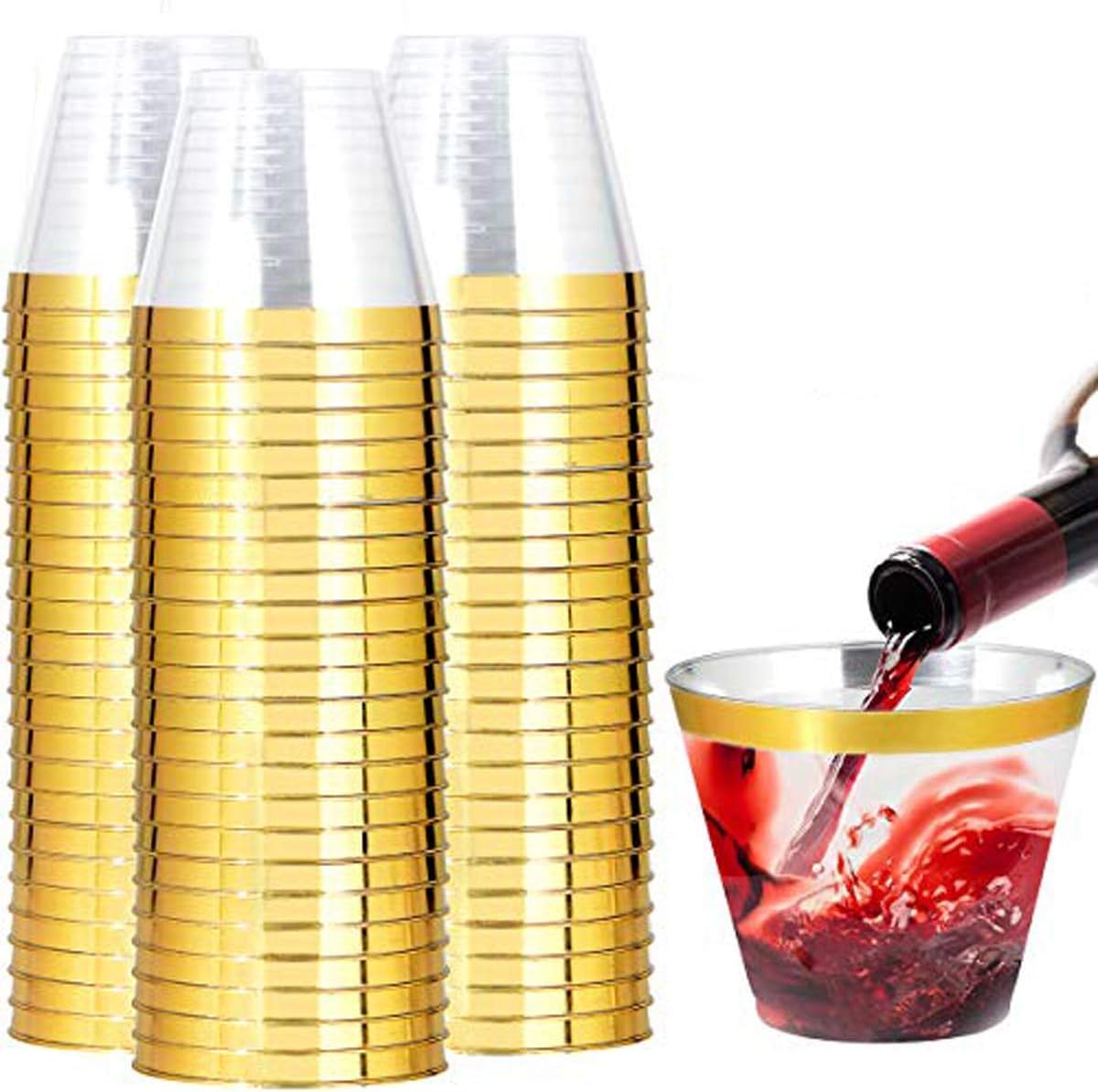 Decorative Rim Disposable Plastic Cups – BPA-Free, Food-Grade