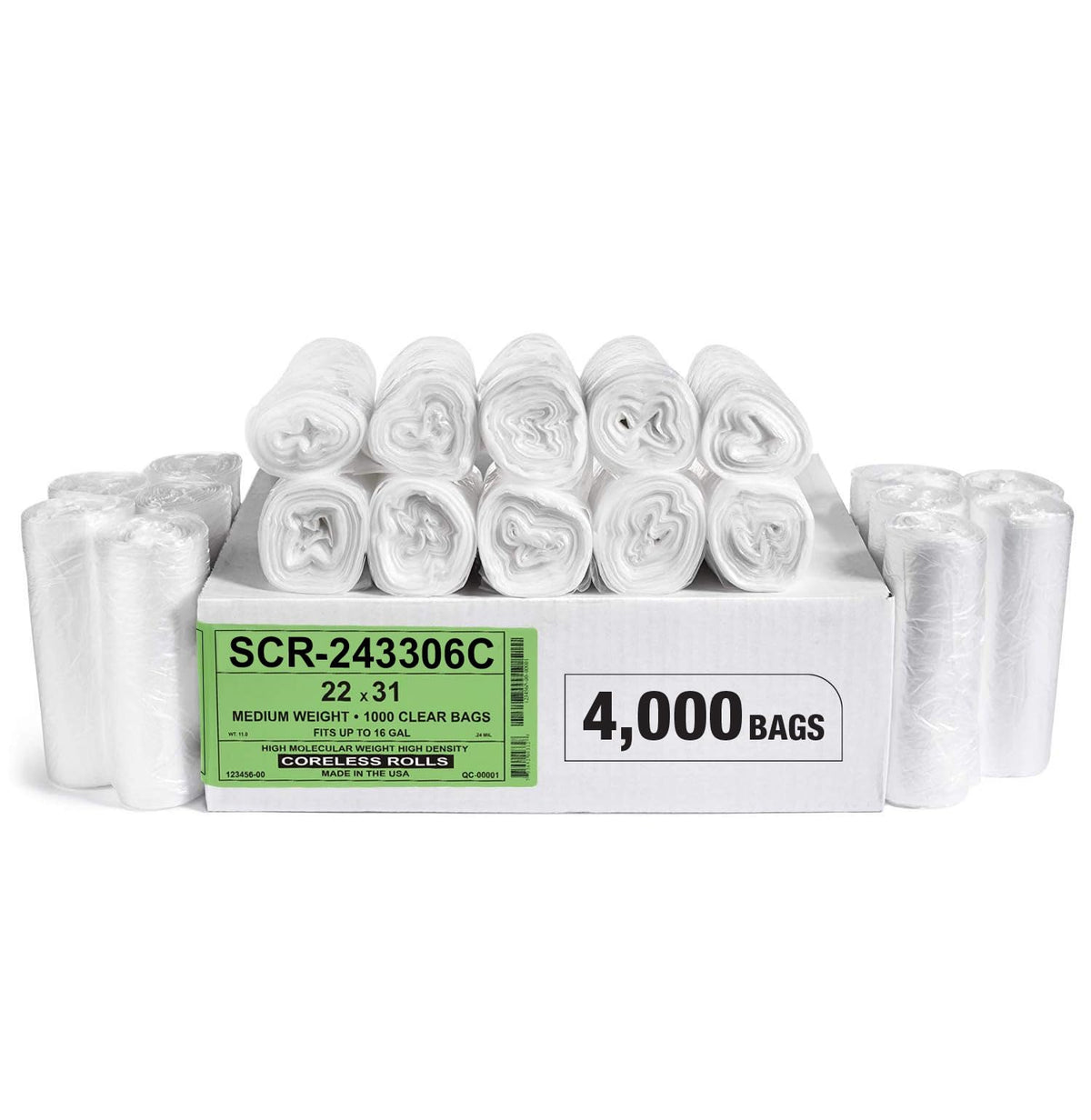 Aluf Plastics High-Density Trash Bags, Coreless Roll
