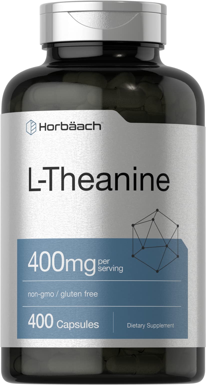 Horbäach L-Theanine 400 mg Supplement High Potency Non-GMO Gluten Free