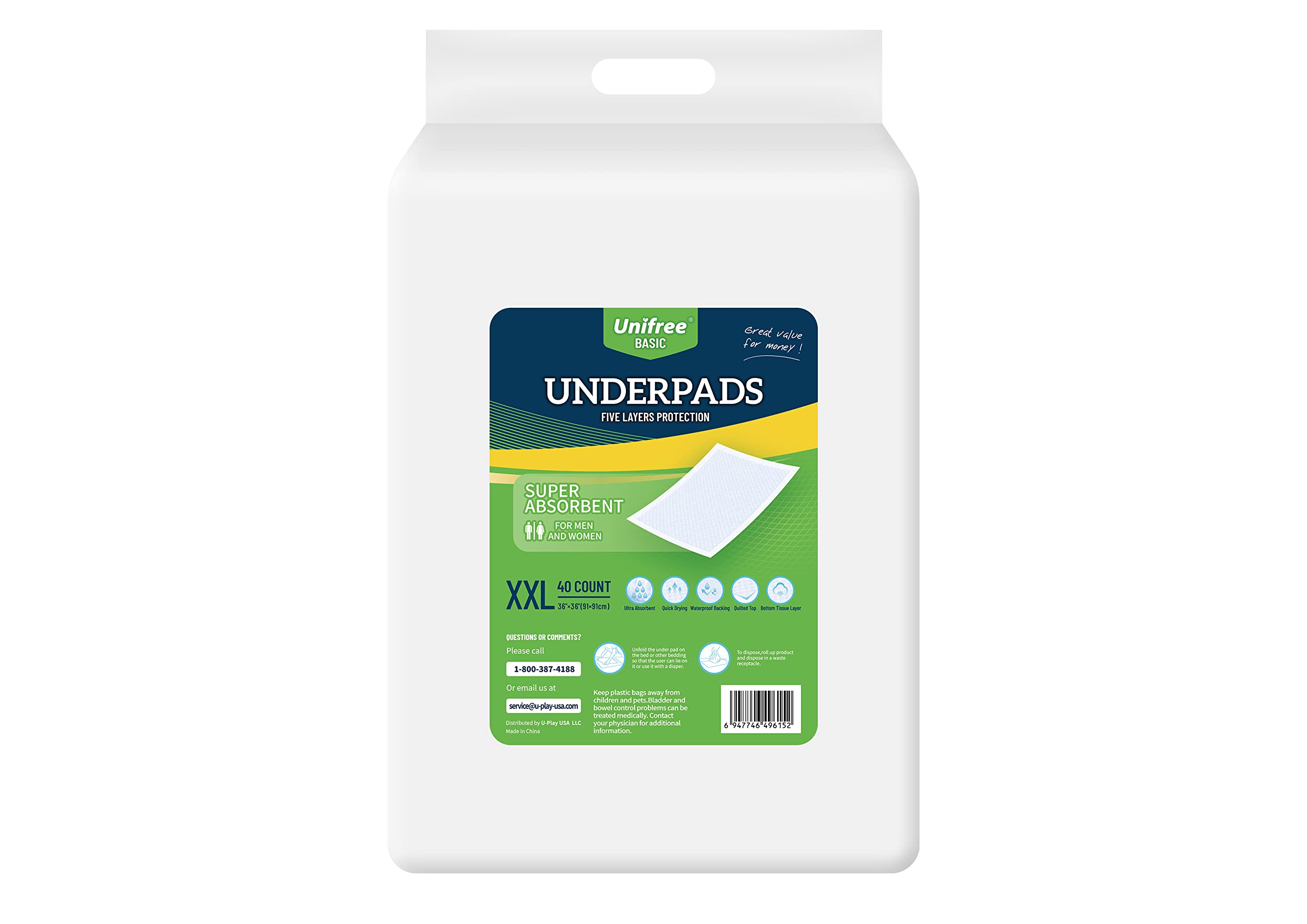 Unifree Disposable Underpads: Soft, Super Absorbent Waterproof Bed Pads