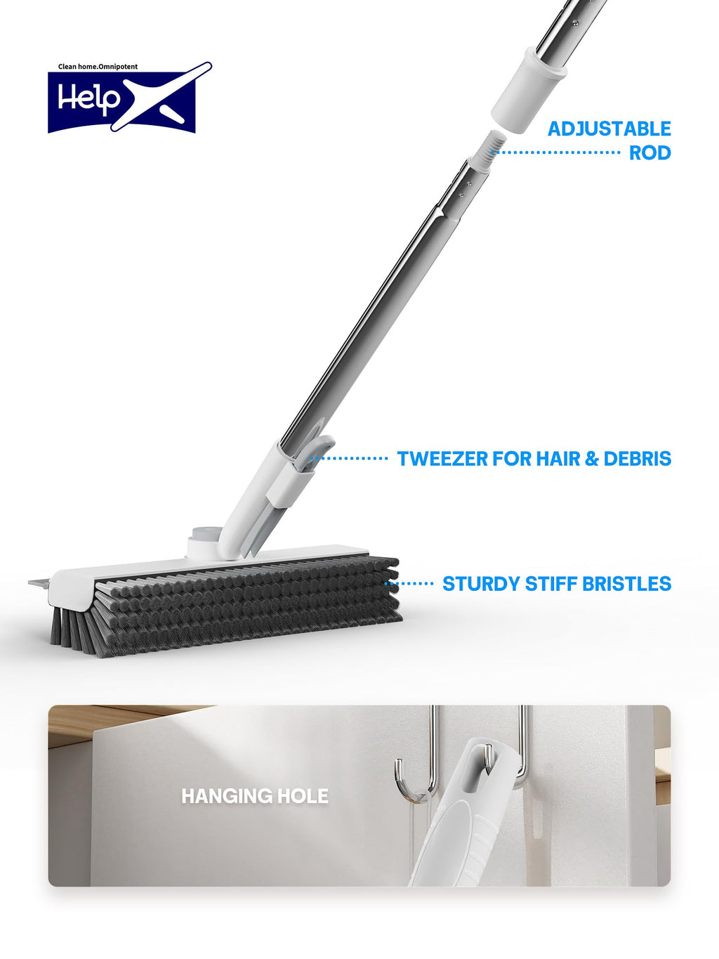 Floor Scrub Brush with Long Handle - 3-in-1 Cleaning

