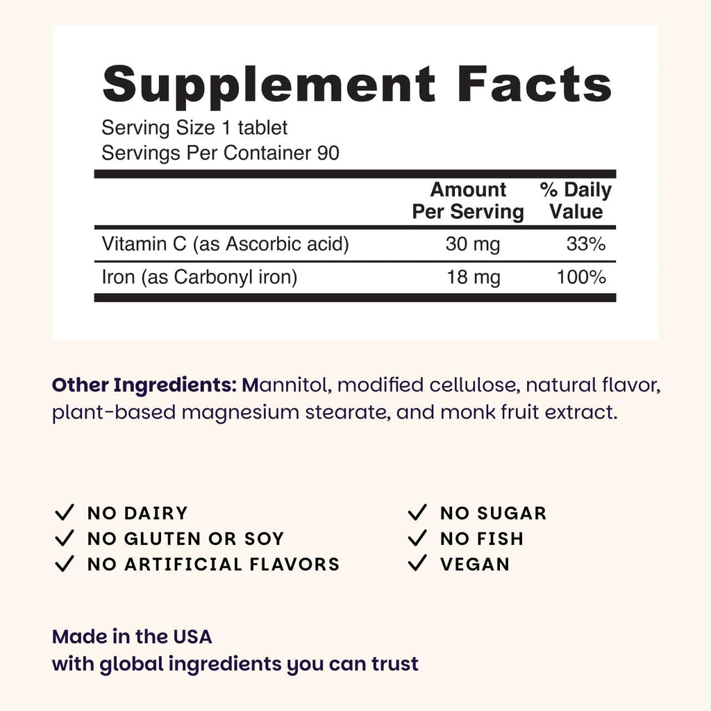 EZ Melts Iron Supplement with Vitamin C | Vegan & Non-GMO


