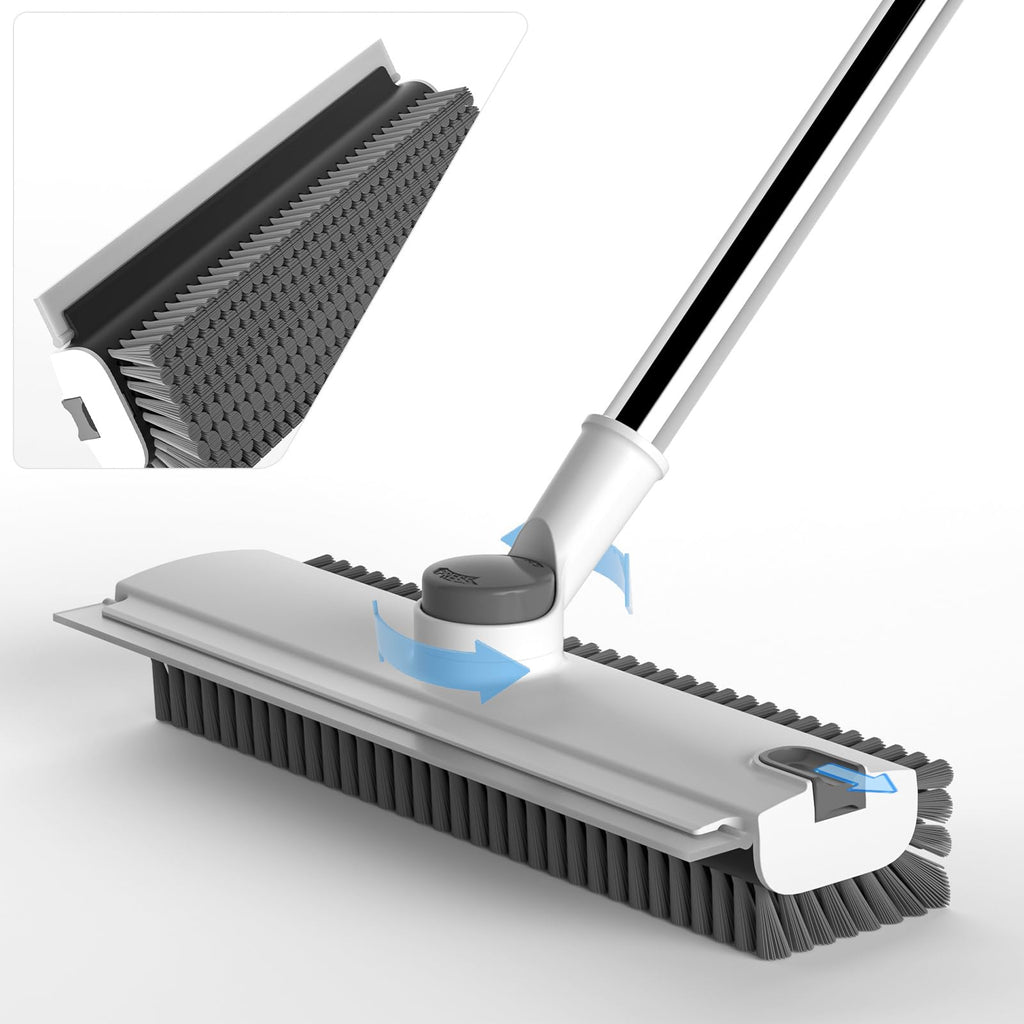 Scrub Brush with Long Handle 3-in-1 Floor Scrubber Squeegee