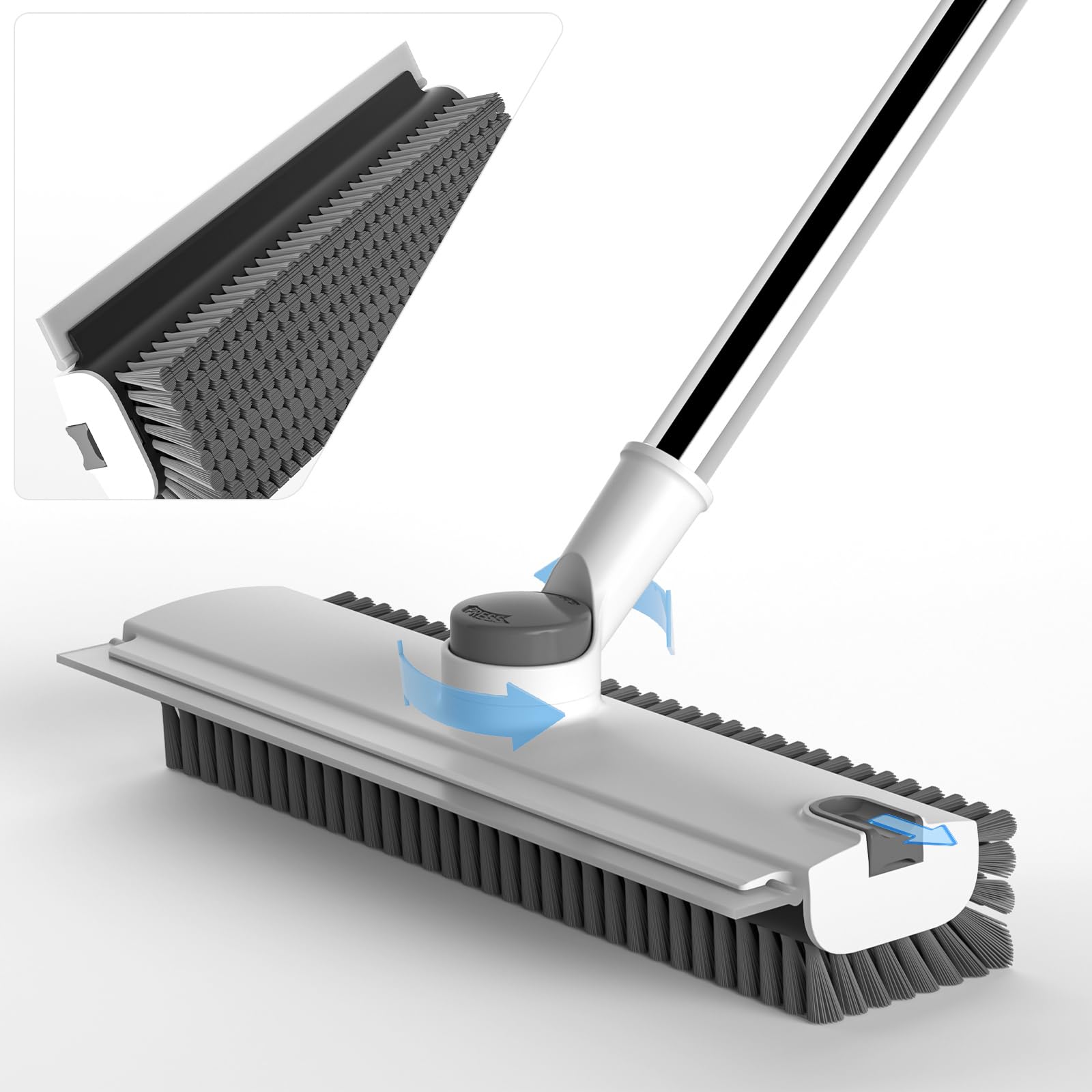 Scrub Brush with Long Handle 3-in-1 Floor Scrubber Squeegee