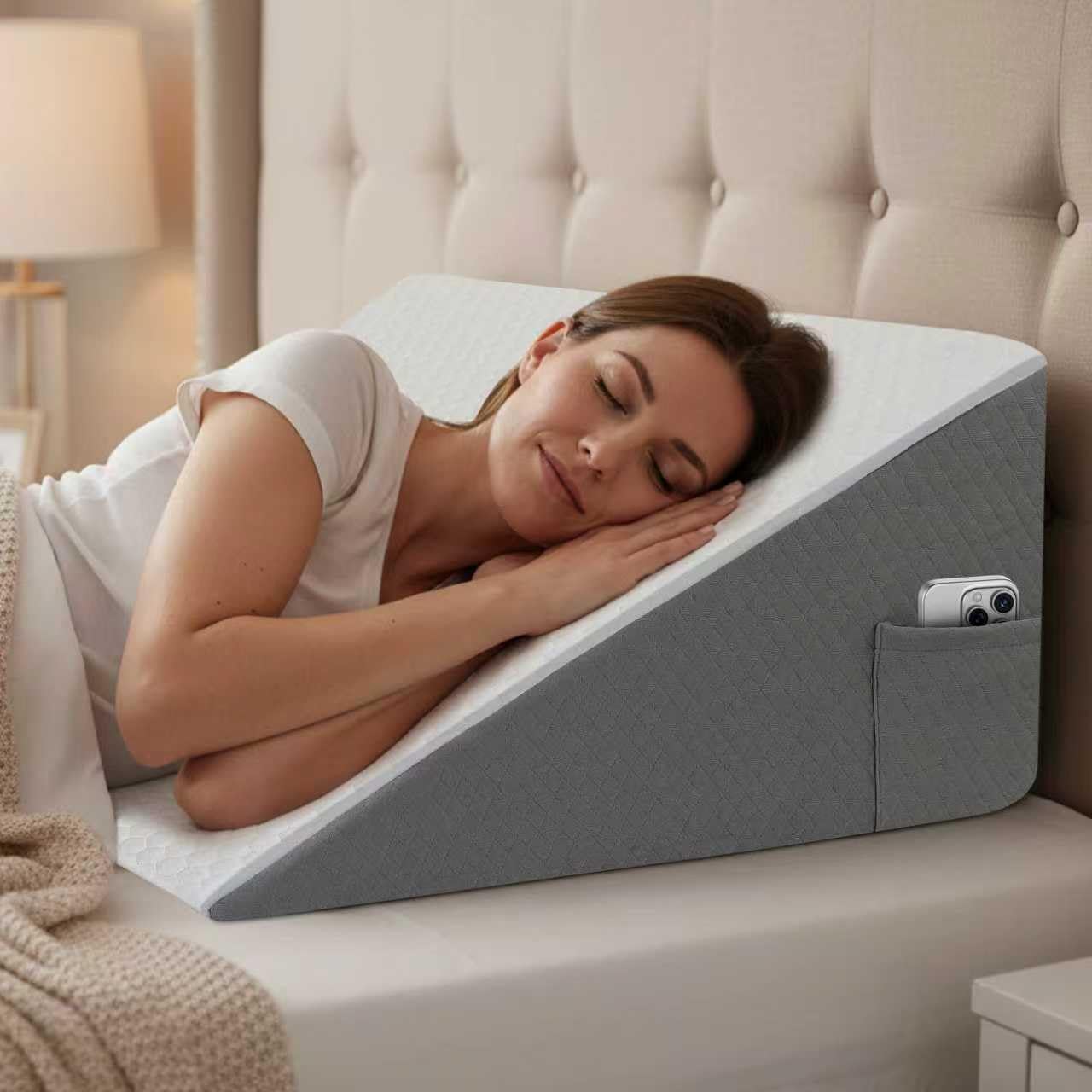Bed Wedge Pillow with Memory Foam Top for Reading and Sleep