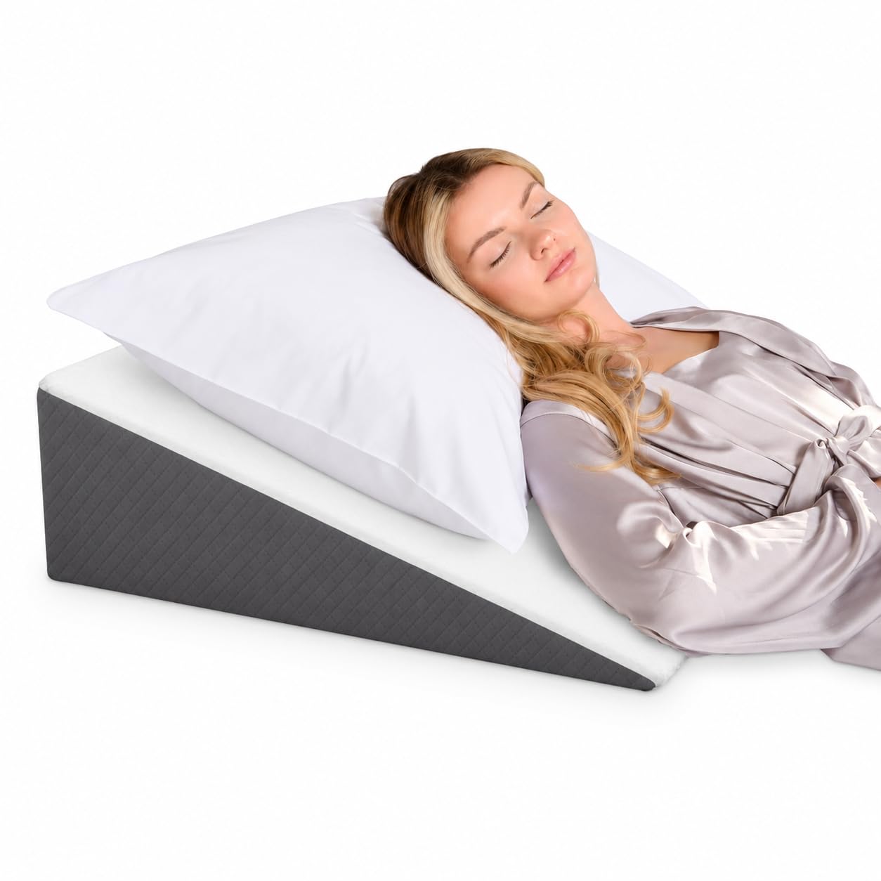 Kolbs Bed Wedge Pillow Memory Foam Top Layer Jacquard Cover

