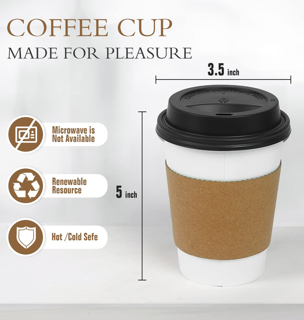 Ginkgo Disposable Coffee Cups with Lids and Sleeves

