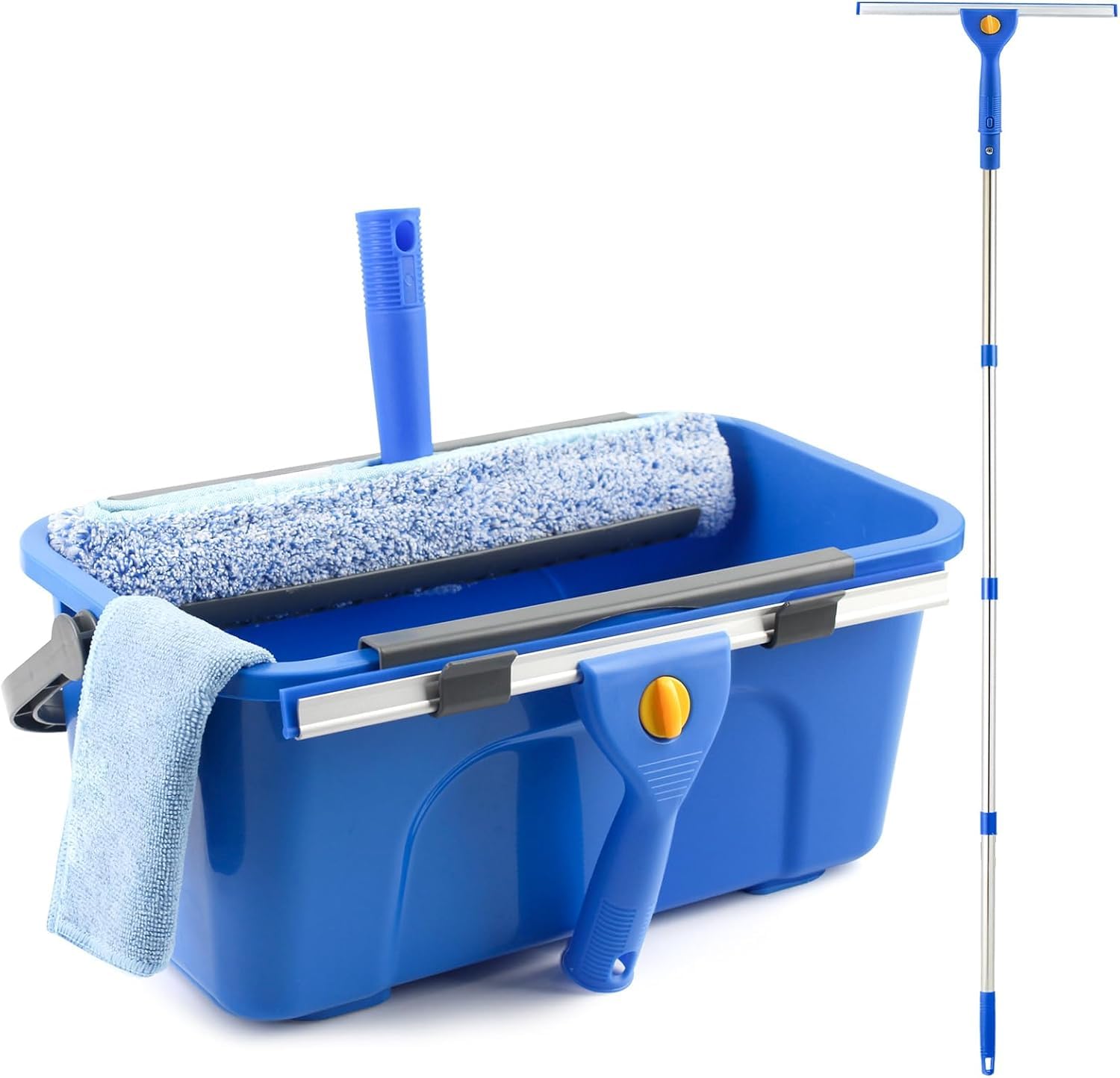 Window Cleaning Kit with Bucket and Interchangeable Heads

