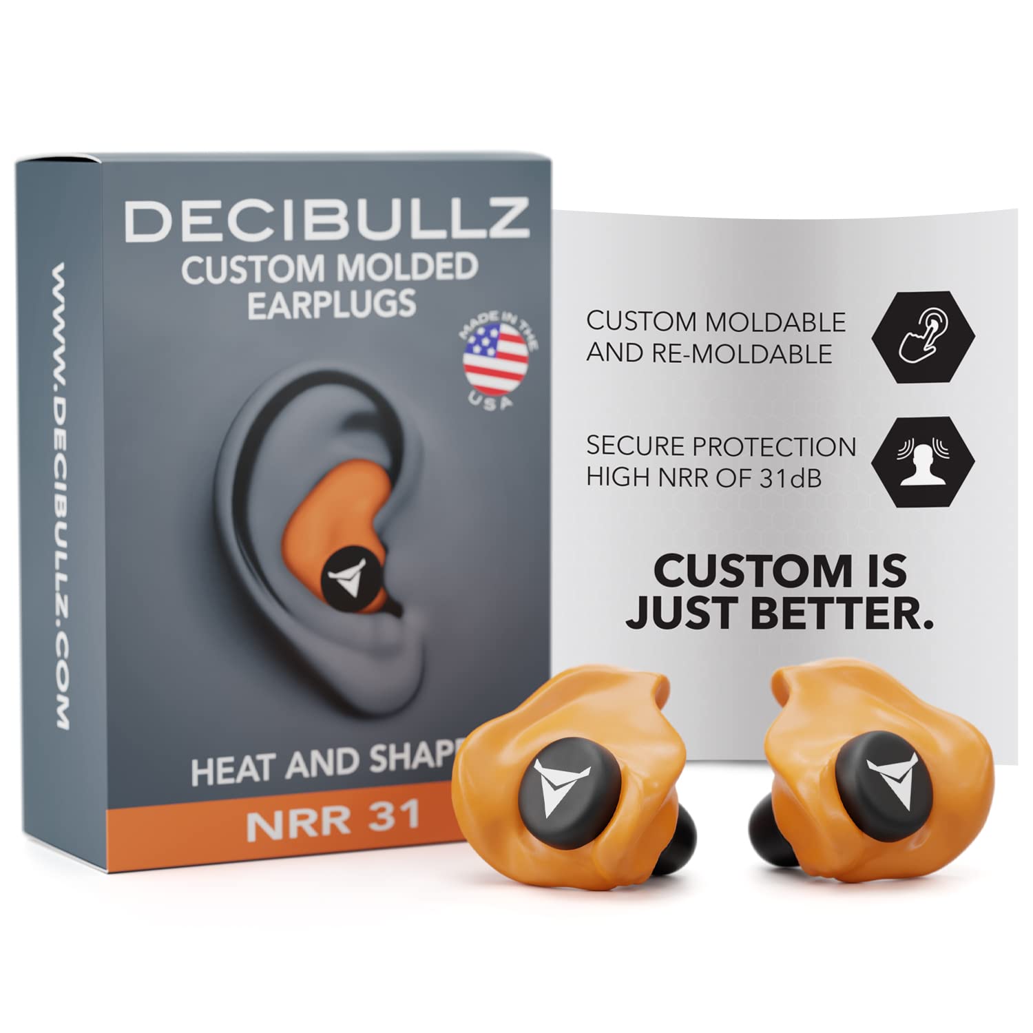 Decibullz Custom Molded Earplugs 31dB NRR Hearing Protection