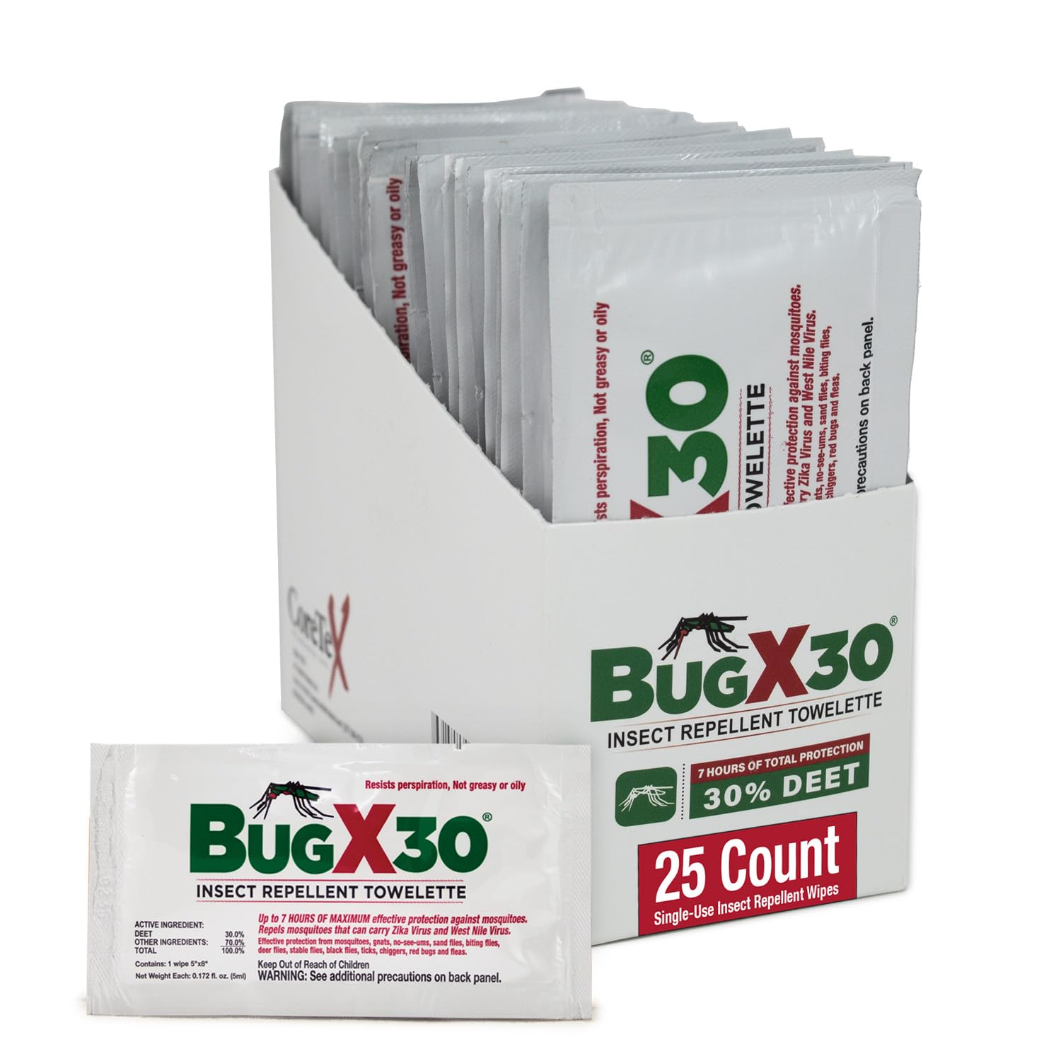 CoreTex Bug X 30 Insect Repellent Wipes - DEET 30%

