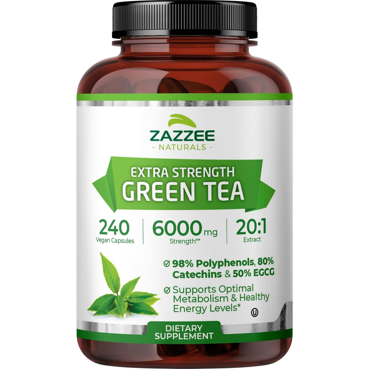 Zazzee Green Tea Extract Capsules - Extra Strength