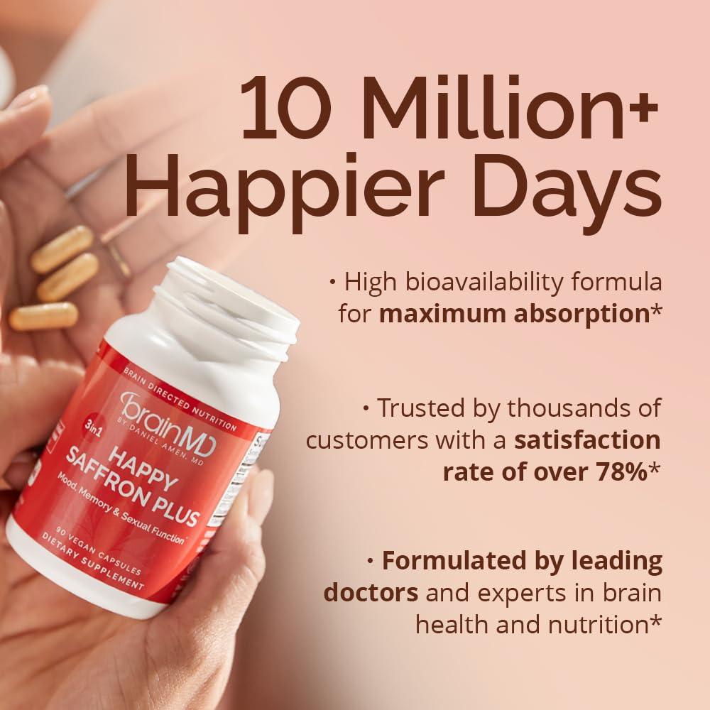 BrainMD Happy Saffron Plus Saffron Curcumin Zinc | Vegan

