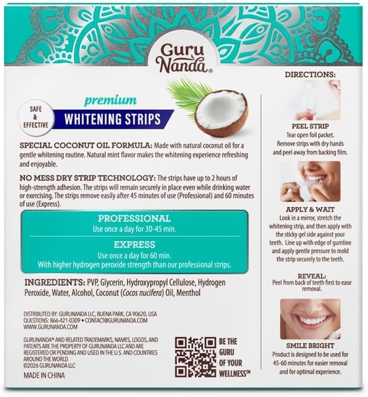 GuruNanda Teeth Whitening Strips Kit - At-Home Whitening

