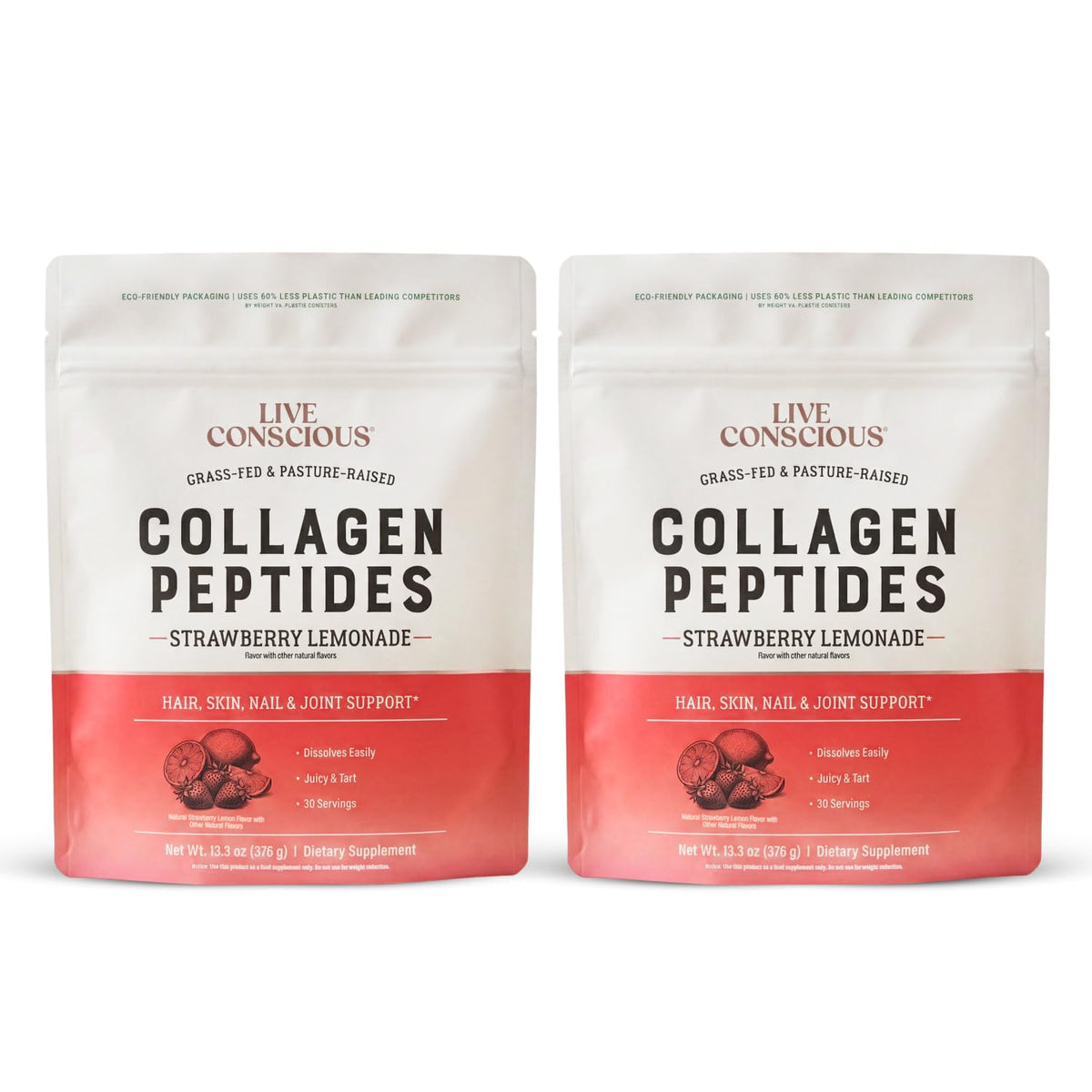 Live Conscious Collagen Peptides Powder – Hydrolyzed Type I & III, Grass-Fed