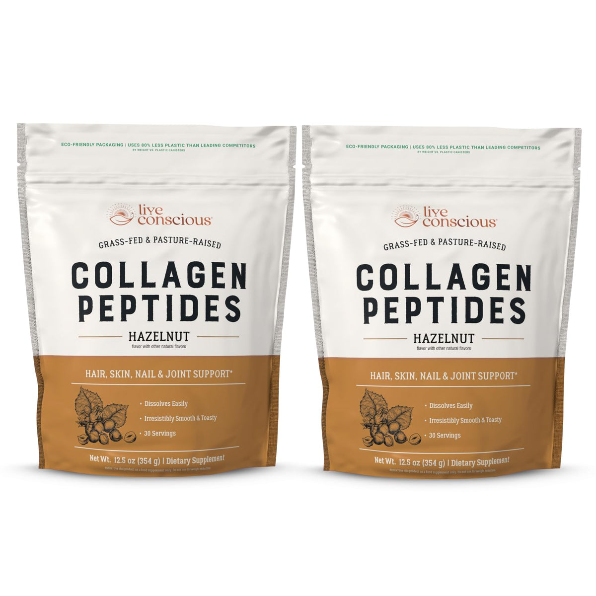 Live Conscious Collagen Peptides Powder – Hydrolyzed Type I & III, Grass-Fed