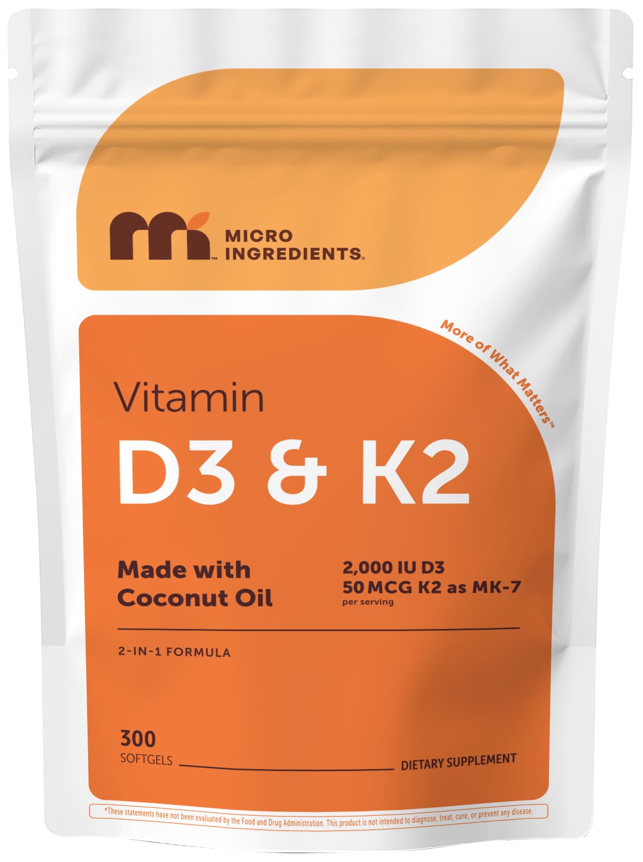 Vitamin D3 + K2 Coconut Oil Softgels by Micro Ingredients

