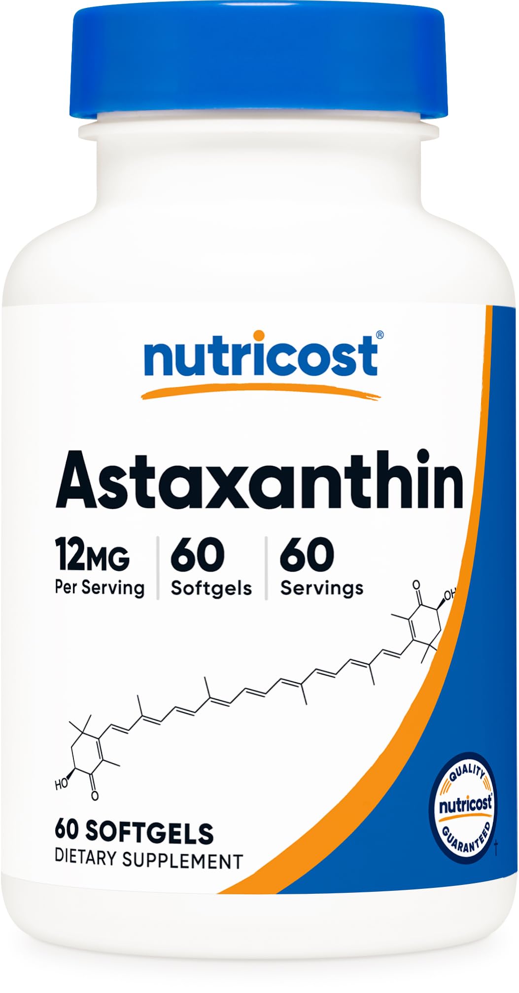 Nutricost Astaxanthin 12mg Non-GMO Gluten Free Softgels