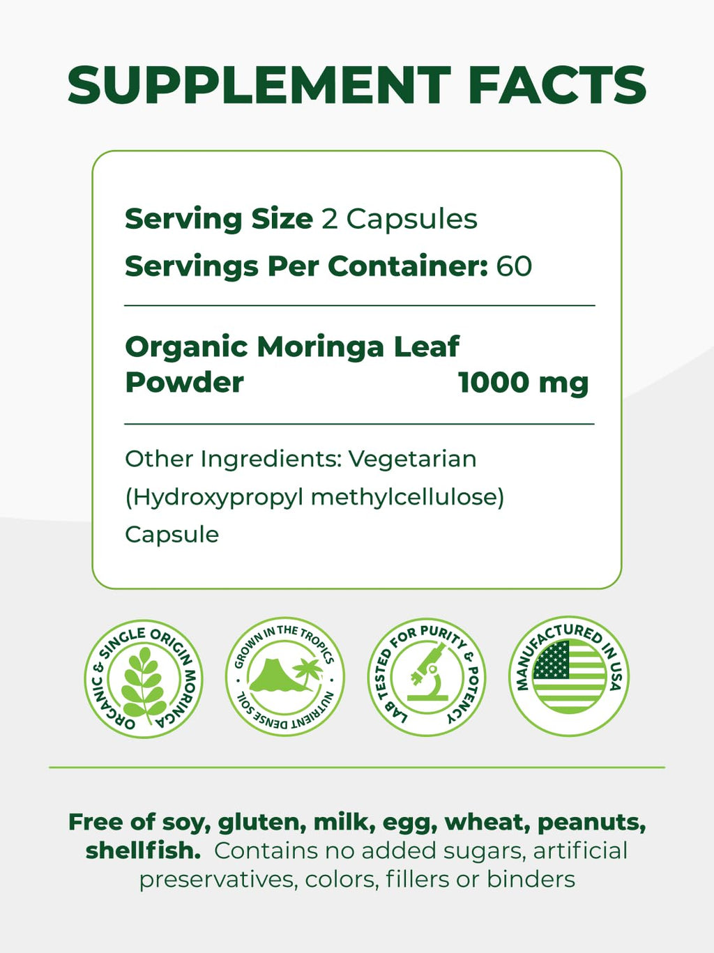 Pura Vida Moringa Capsules — Pure Leaf Powder

