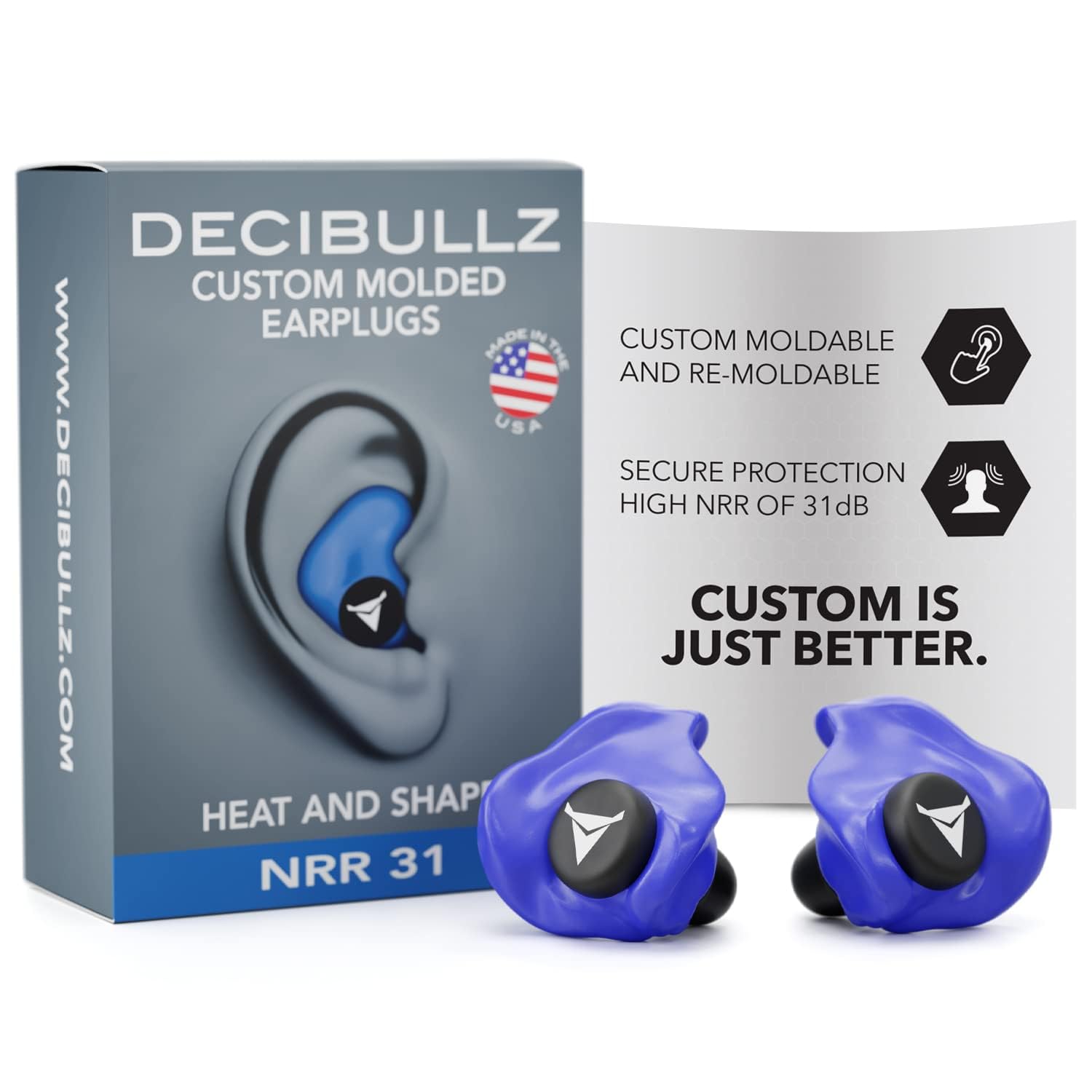Decibullz Custom Molded Earplugs 31dB NRR Hearing Protection