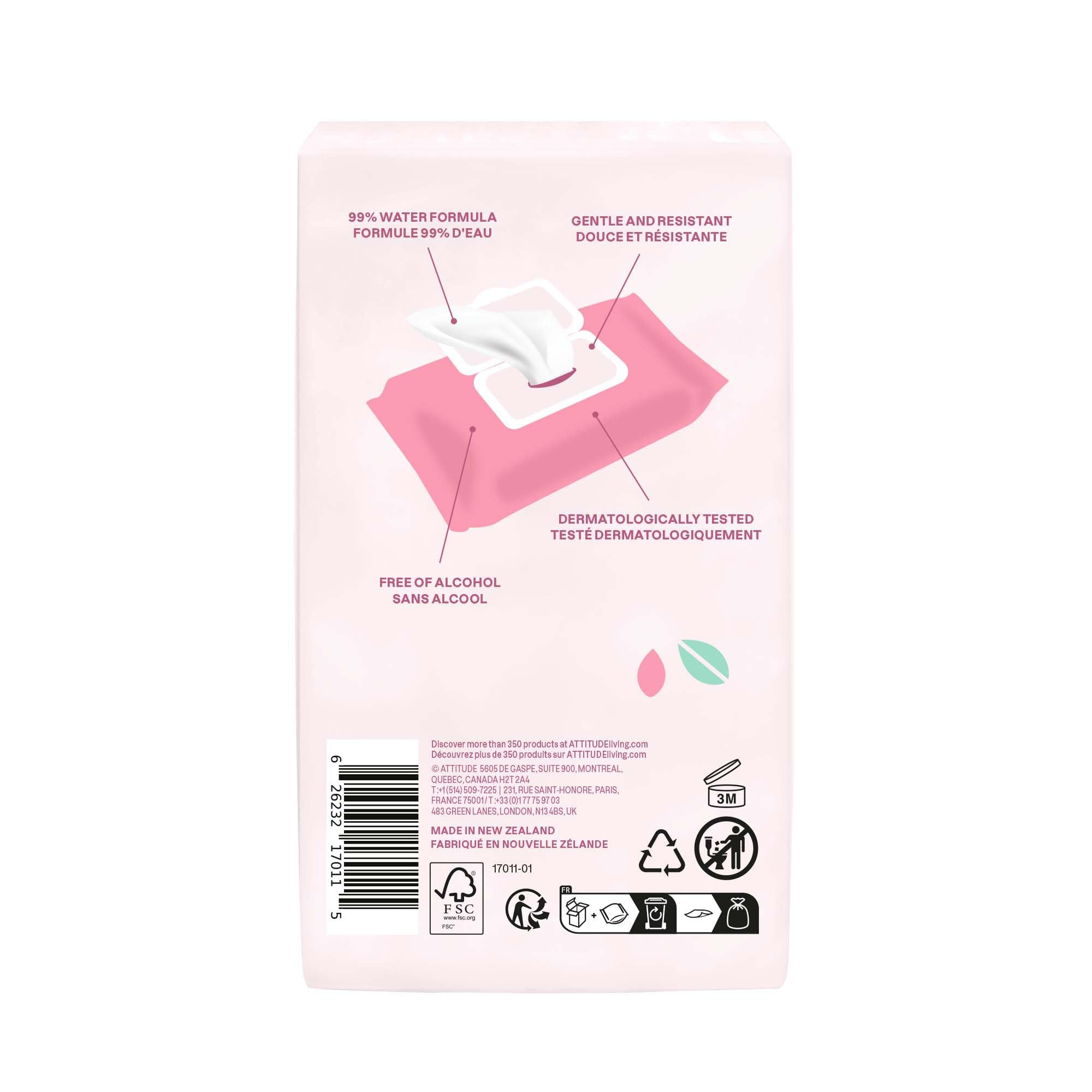 ATTITUDE Baby Water Wipes EWG Verified Unscented

