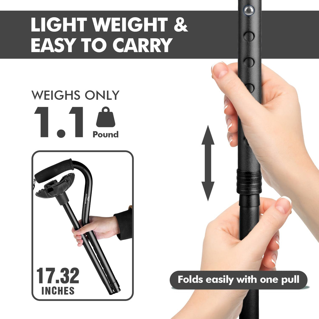 KingGear F1 Walking Cane - Lightweight Quad Base

