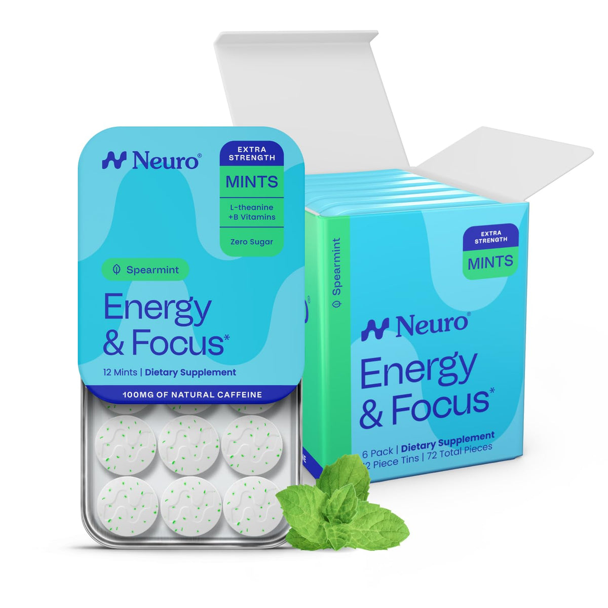 Neuro Energy & Focus Mints Extra Strength Sugar Free Breath Mints with 100mg Caffeine