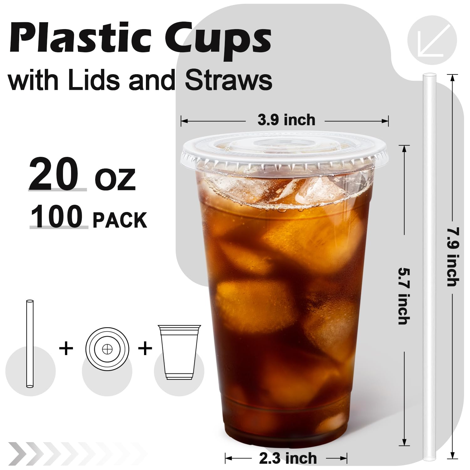 Clear Plastic Cups with Lids and Straws - BPA-Free


