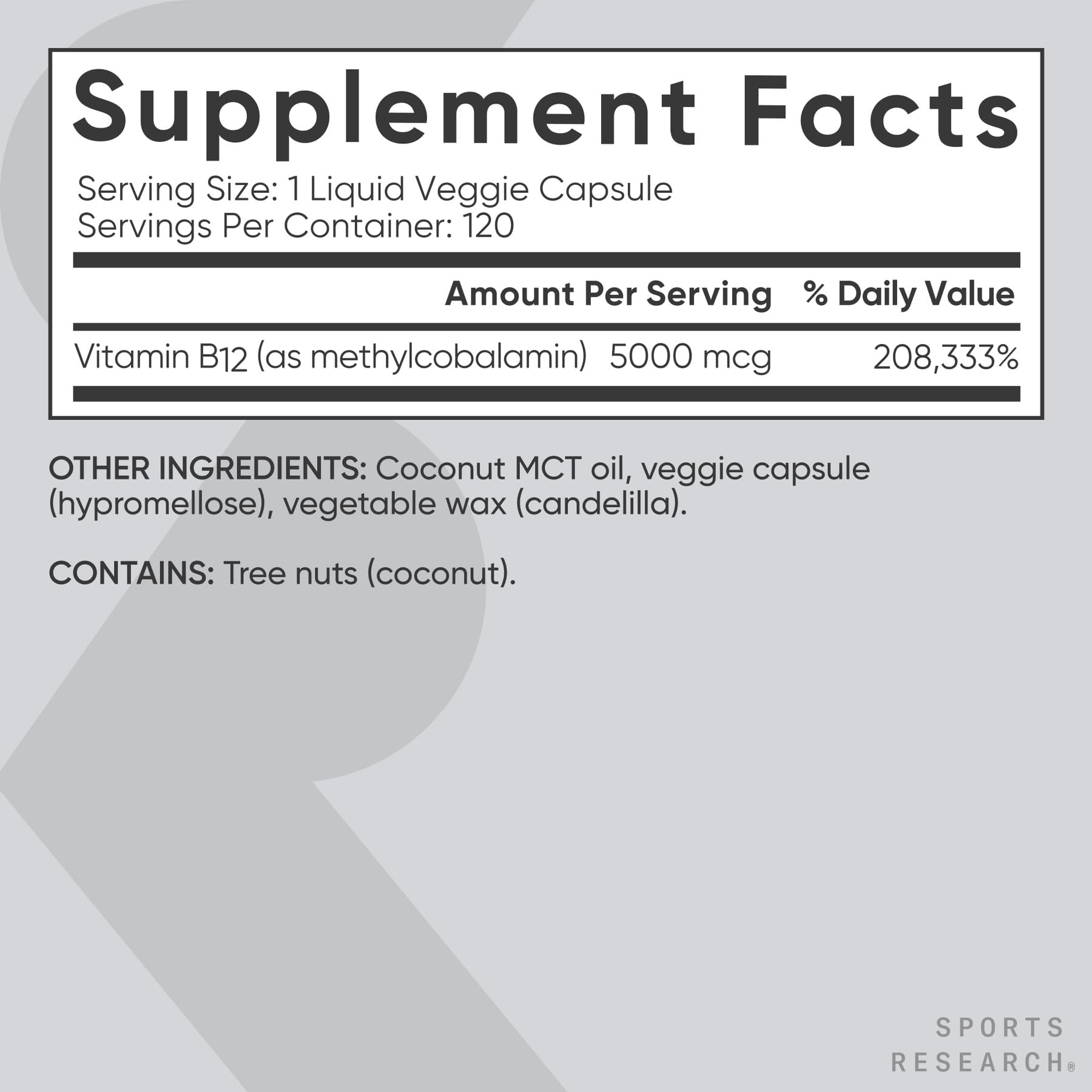 Sports Research Methylcobalamin B12 Liquid Veggie Capsule

