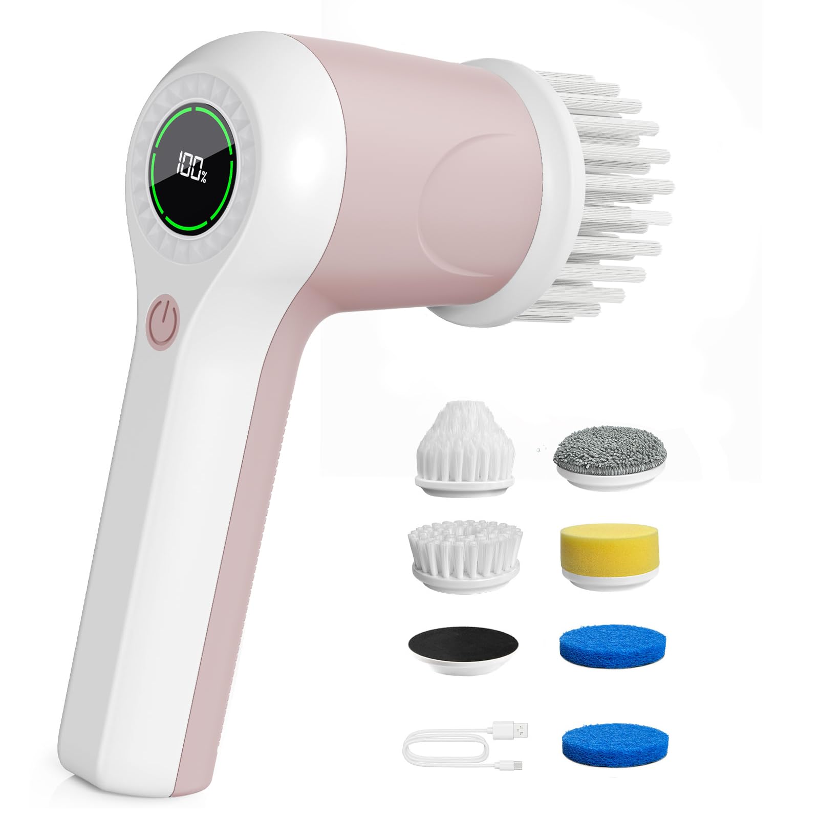 PUFTEM Cordless Electric Spin Scrubber with Replaceable Heads for Bathroom Cleaning