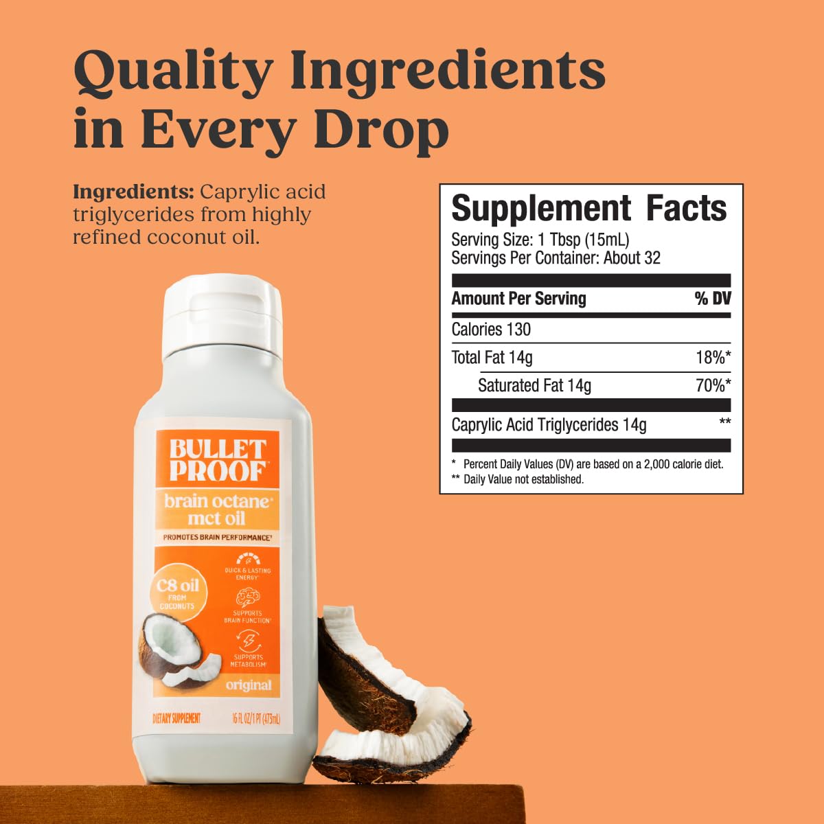 Bulletproof Brain Octane MCT Oil - Pure Coconut Oil for Keto

