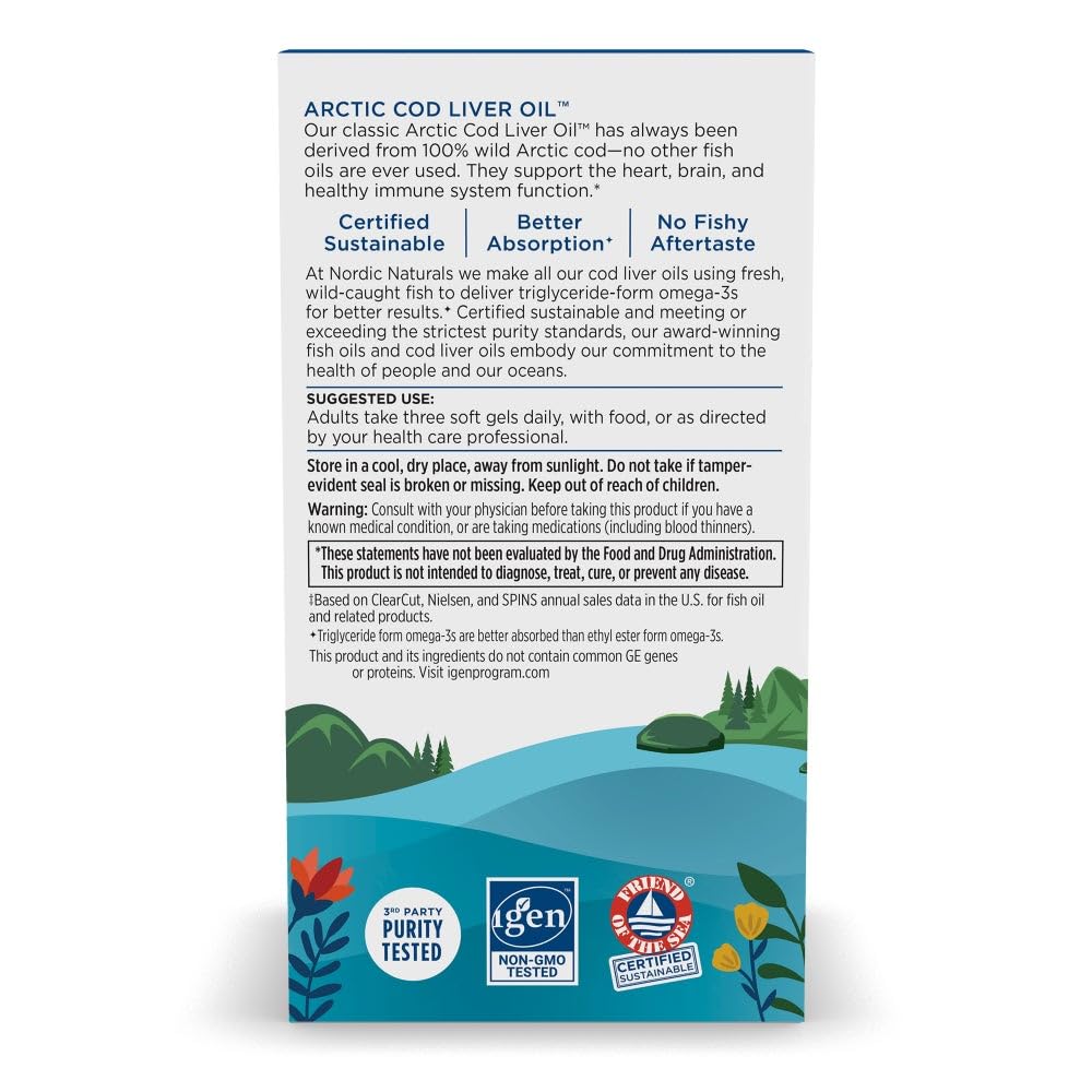 Nordic Naturals Arctic Cod Liver Oil Lemon Omega-3 EPA DHA

