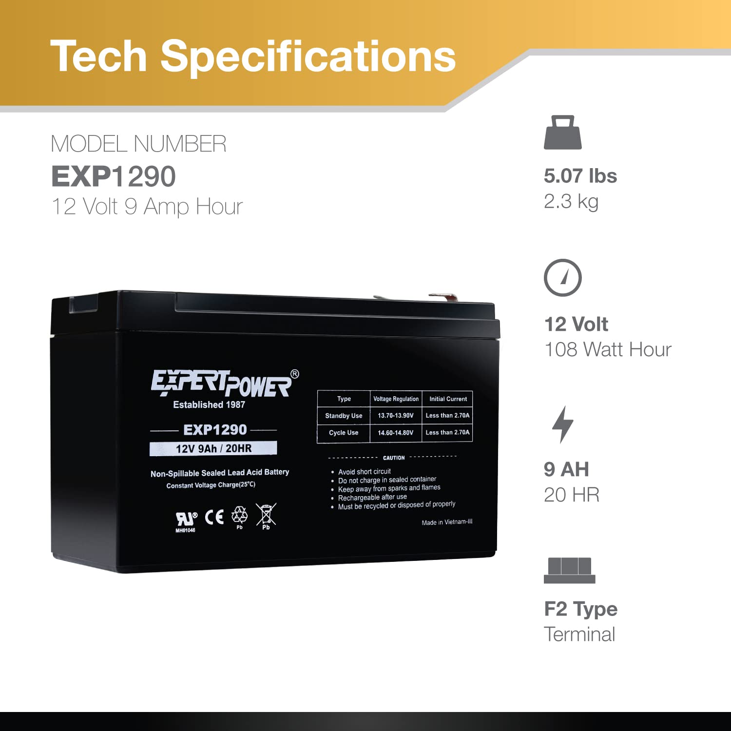ExpertPower EXP1290 AGM Rechargeable Battery

