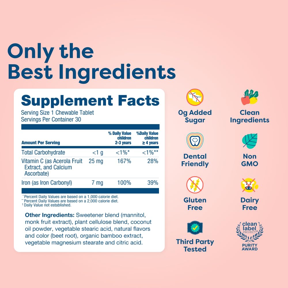Hiya Iron+ Kids Supplement High-Absorption Carbonyl Iron

