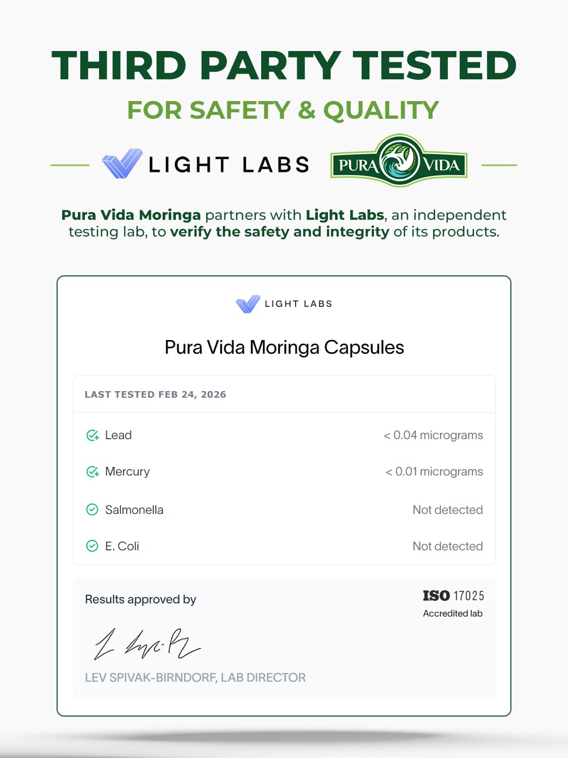Pura Vida Moringa Capsules — Pure Leaf Powder

