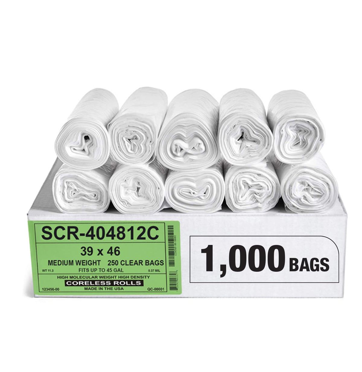 Aluf Plastics High-Density Trash Bags, Coreless Roll